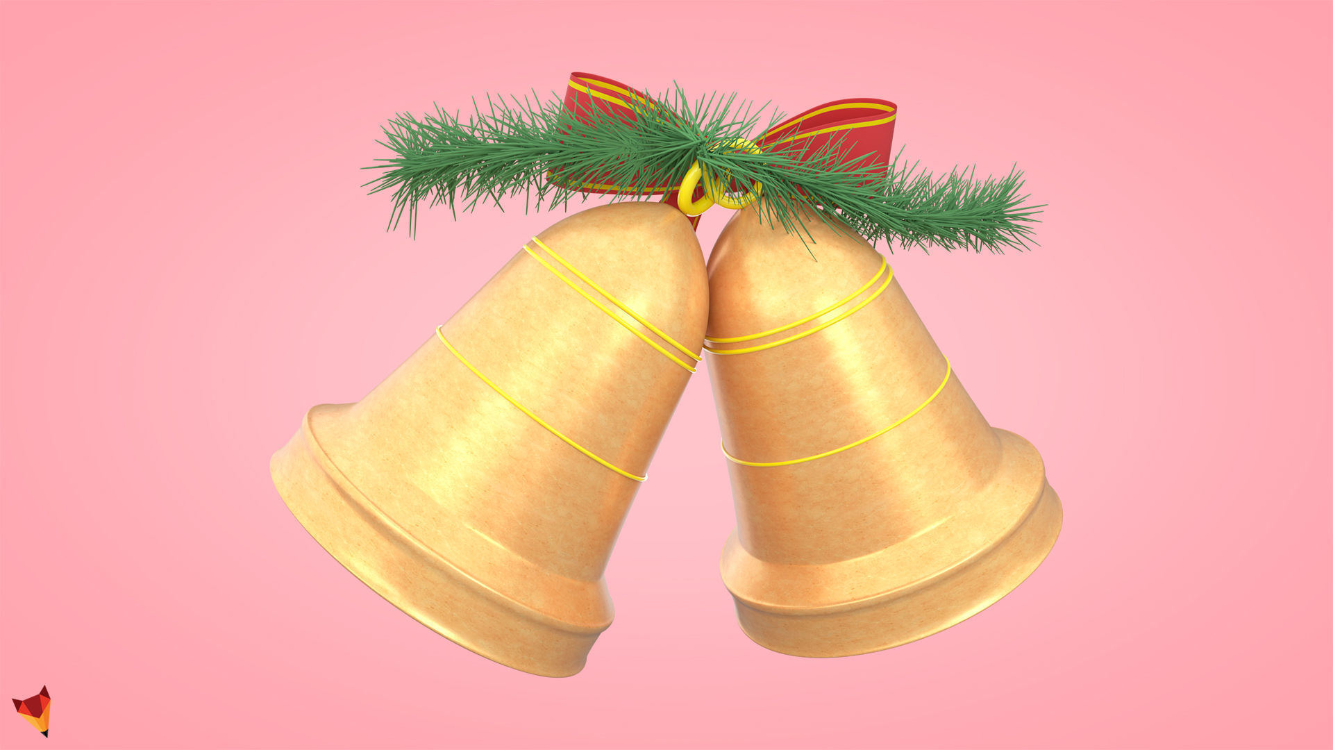 Golden Christmas Bells Low-poly 3D model_1