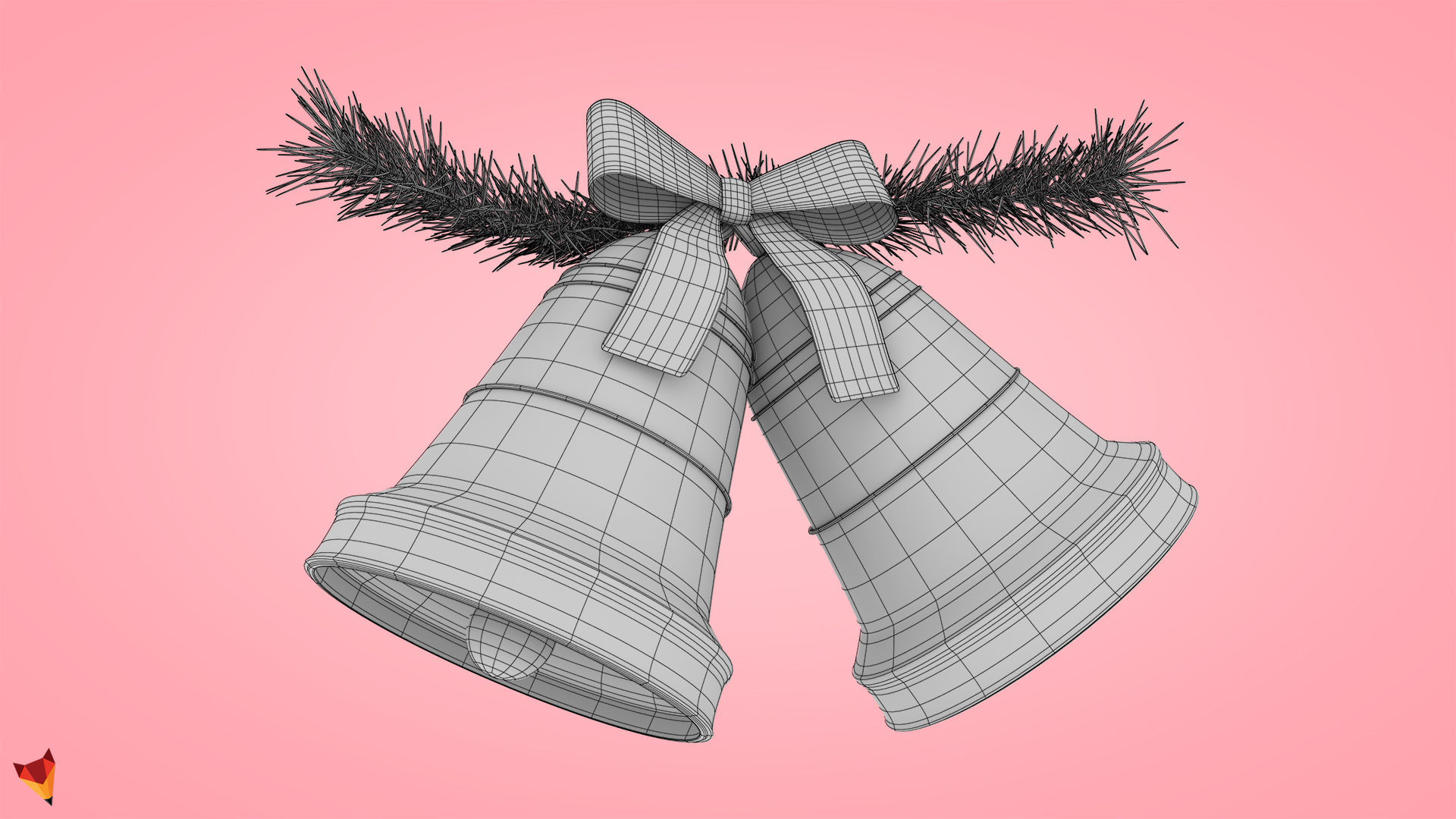 Golden Christmas Bells Low-poly 3D model_5