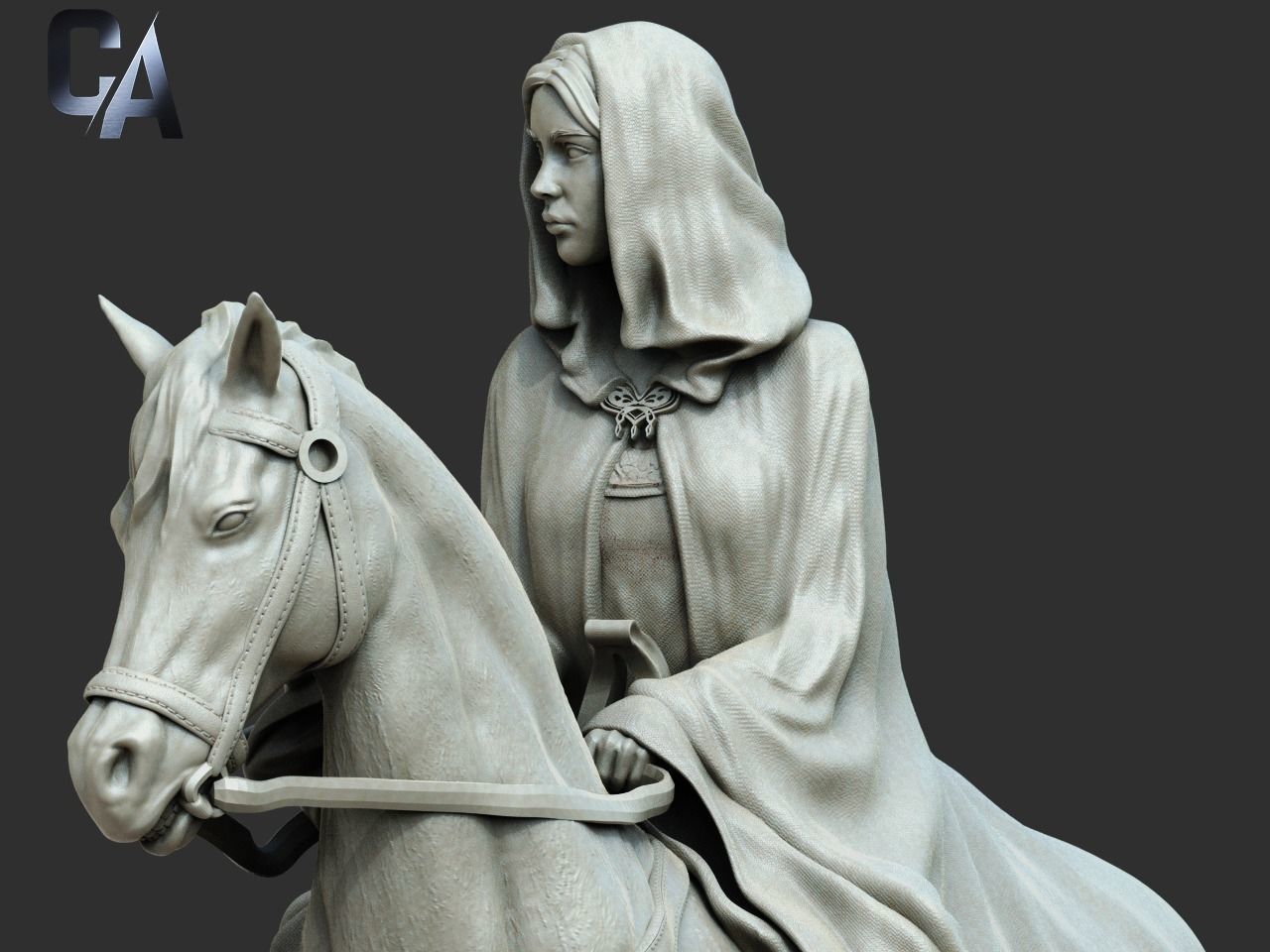 Arwen 3D Print statue on horse 3D print model_3