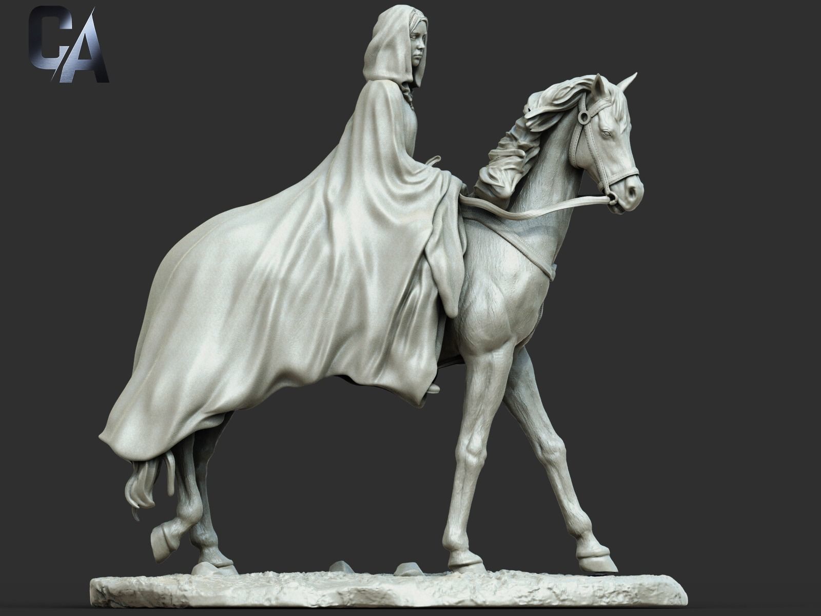 Arwen 3D Print statue on horse 3D print model_6