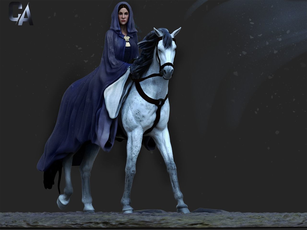 Arwen 3D Print statue on horse 3D print model_1
