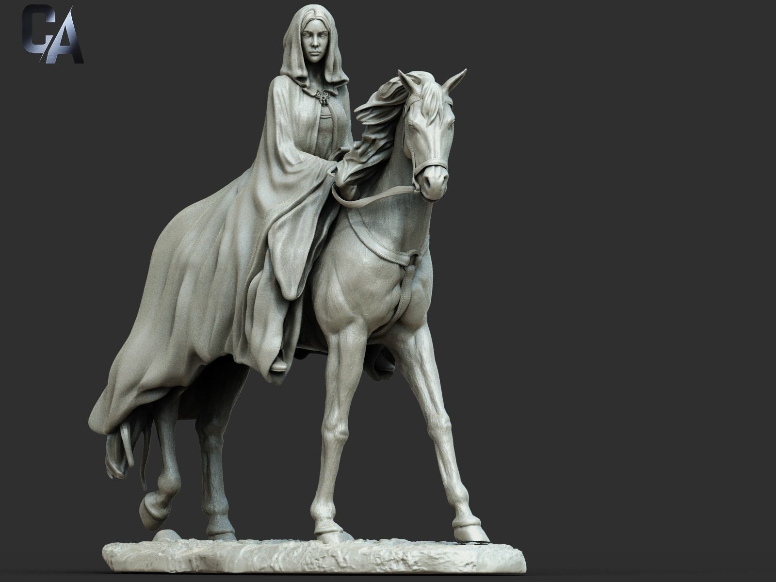 Arwen 3D Print statue on horse 3D print model_5