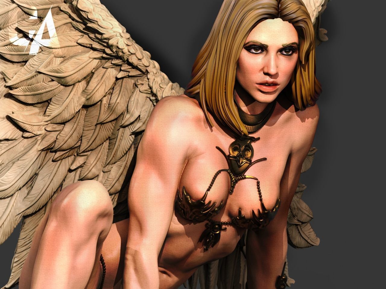 Fawal 3D Print statue of angel with wings 3D print model_1