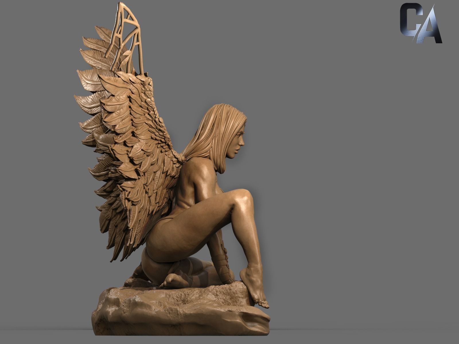 Fawal 3D Print statue of angel with wings 3D print model_13