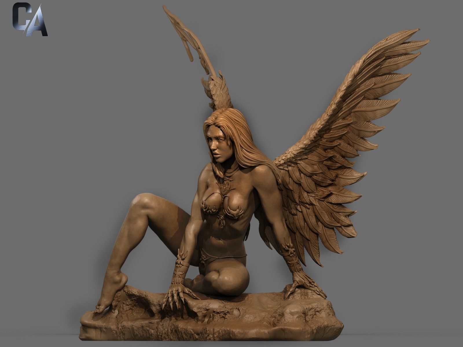 Fawal 3D Print statue of angel with wings 3D print model_10