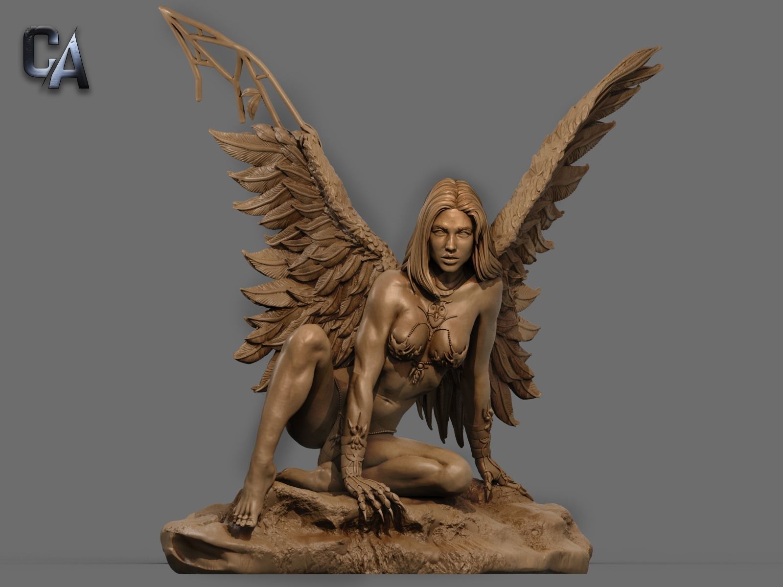 Fawal 3D Print statue of angel with wings 3D print model_9