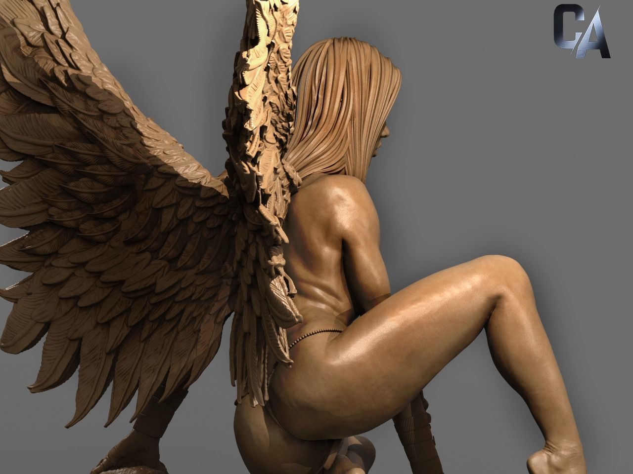 Fawal 3D Print statue of angel with wings 3D print model_7