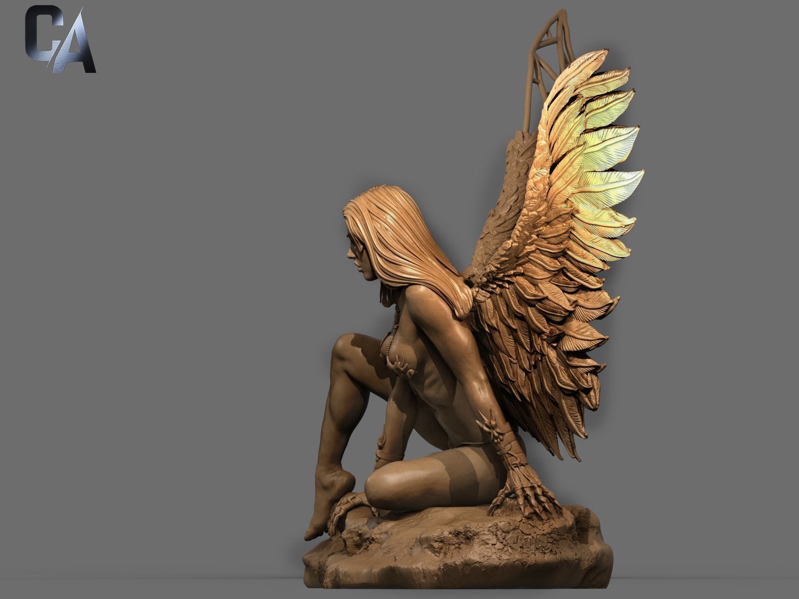 Fawal 3D Print statue of angel with wings 3D print model_11