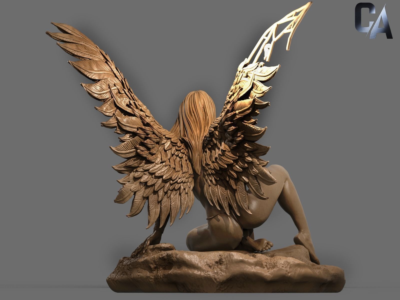 Fawal 3D Print statue of angel with wings 3D print model_12