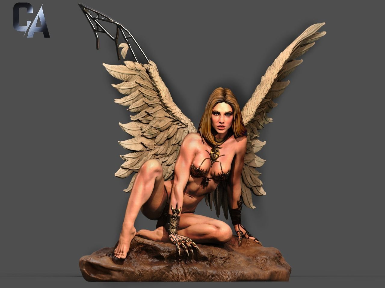 Fawal 3D Print statue of angel with wings 3D print model_4