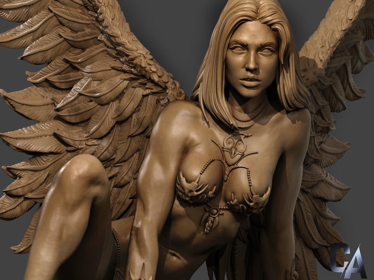 Fawal 3D Print statue of angel with wings 3D print model_5