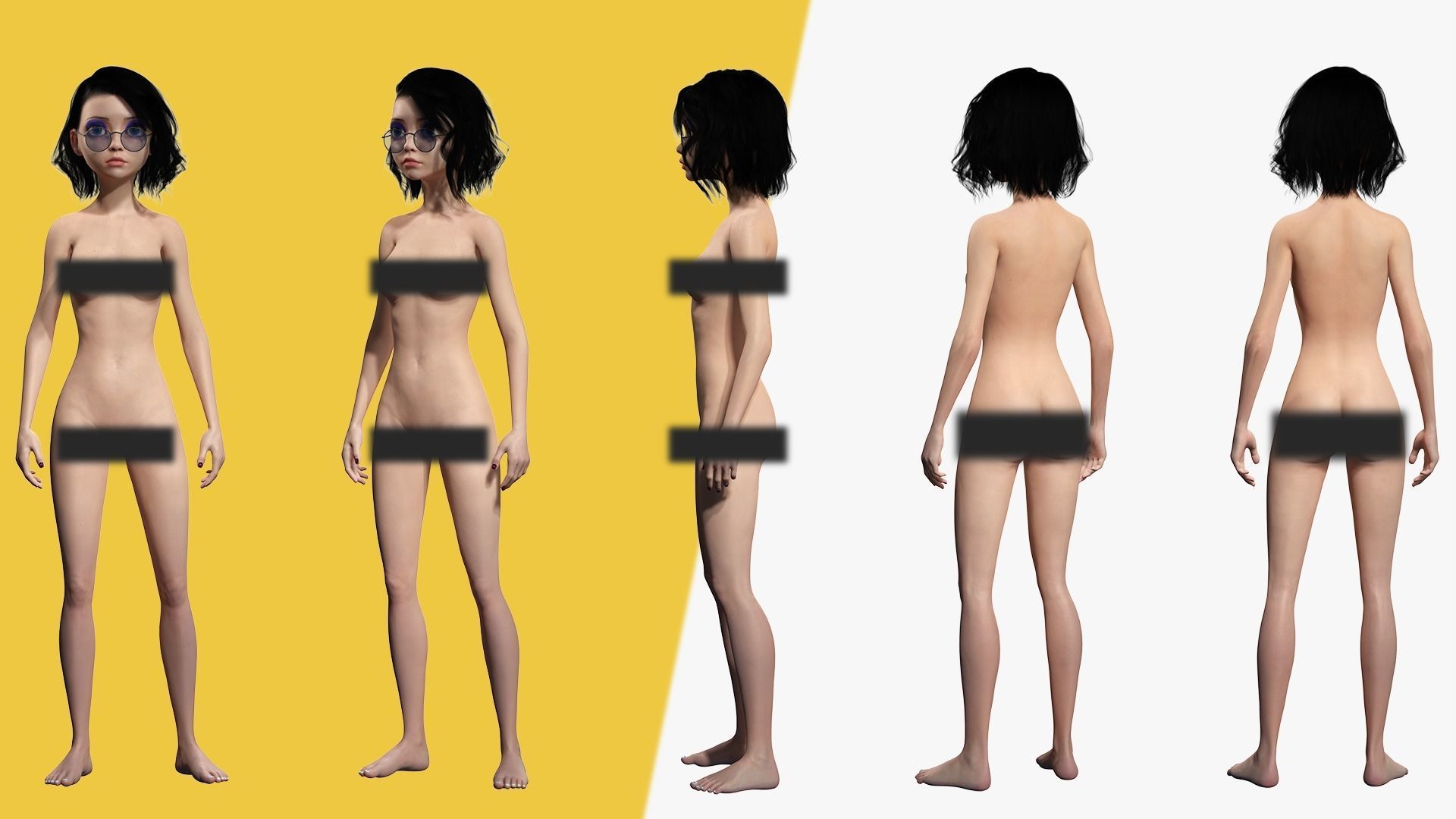 Prestige Realistic stylized cartoon Female 3D Naked Woman Rigged Low-poly 3D model_7