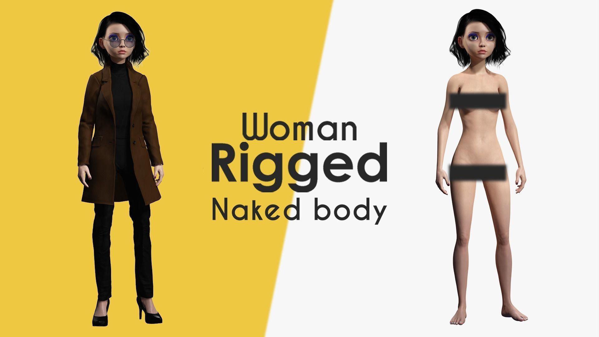 Prestige Realistic stylized cartoon Female 3D Naked Woman Rigged Low-poly 3D model_3