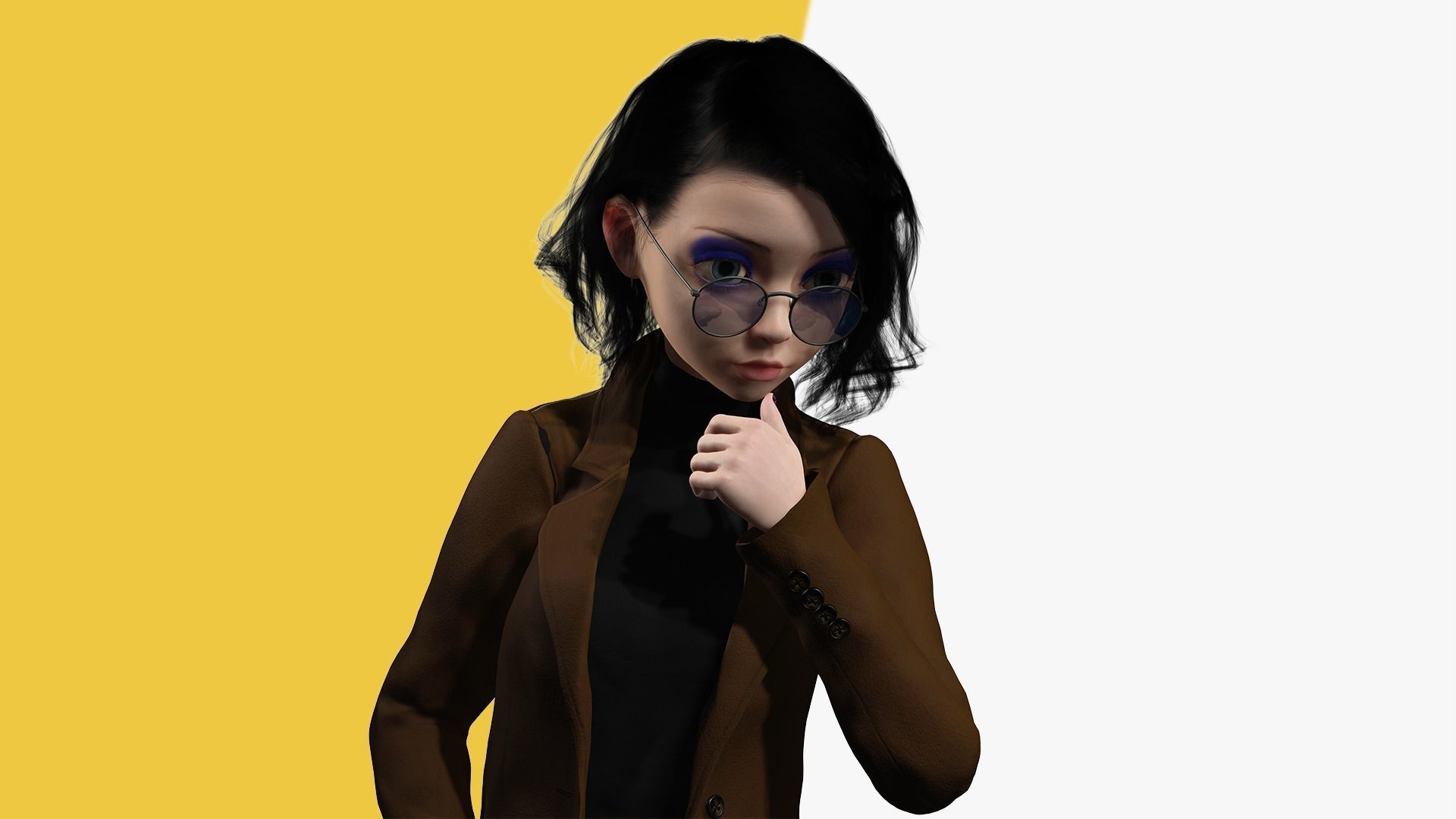 Prestige Realistic stylized cartoon Female 3D Naked Woman Rigged Low-poly 3D model_11