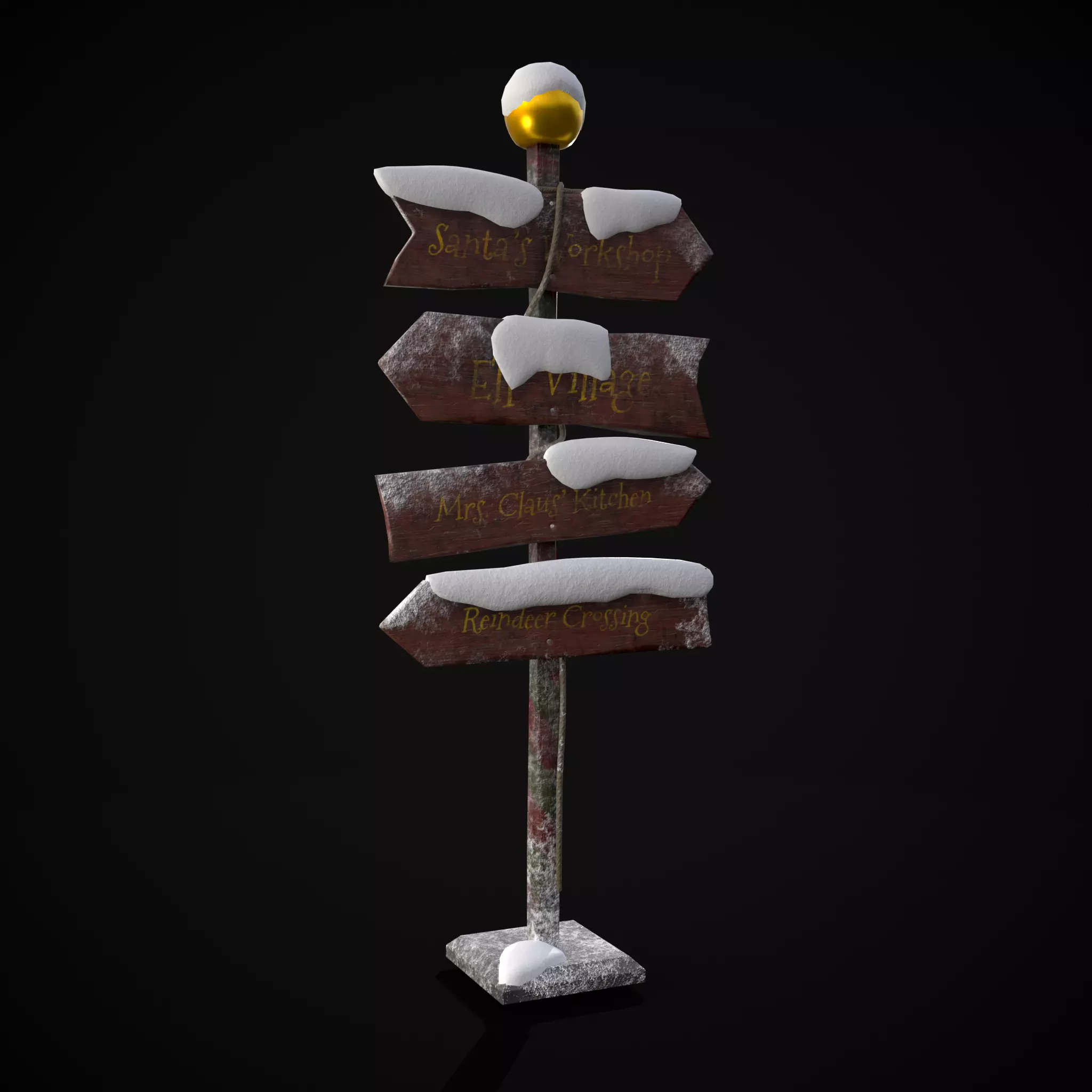 Santas Village Directional Post Low-poly 3D model_0