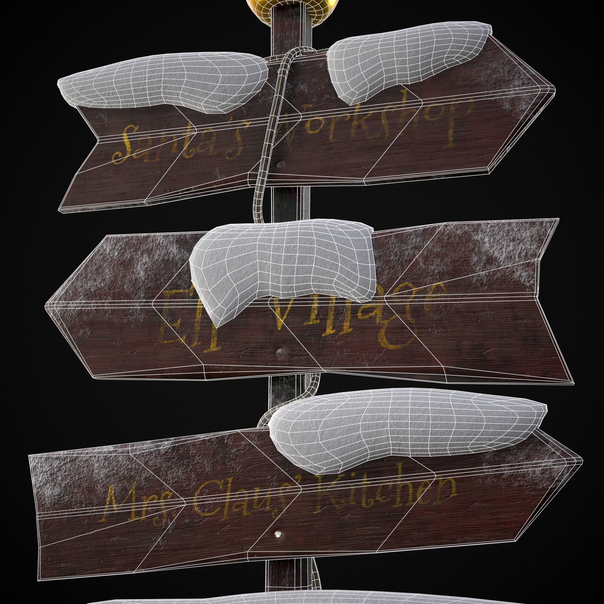 Santas Village Directional Post Low-poly 3D model_14