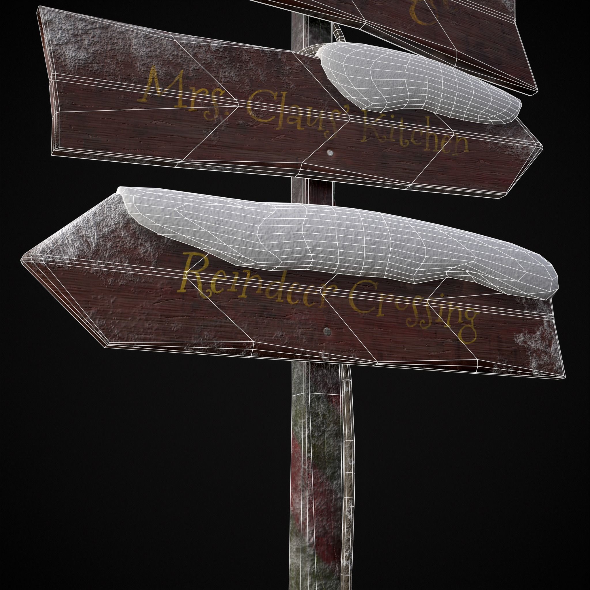 Santas Village Directional Post Low-poly 3D model_12