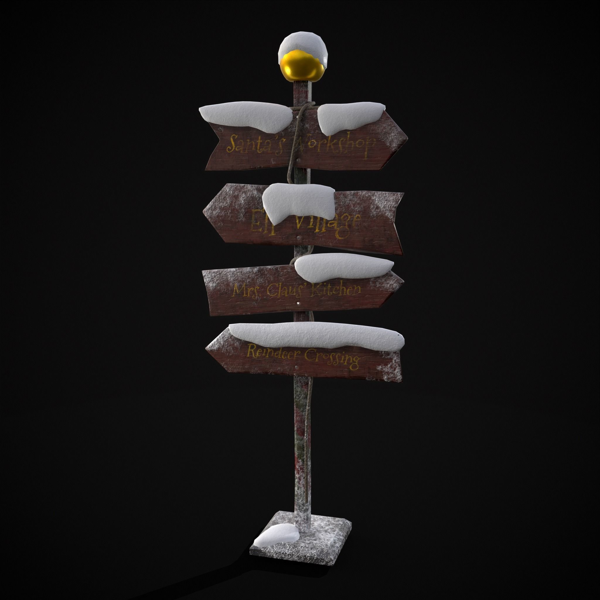 Santas Village Directional Post Low-poly 3D model_19