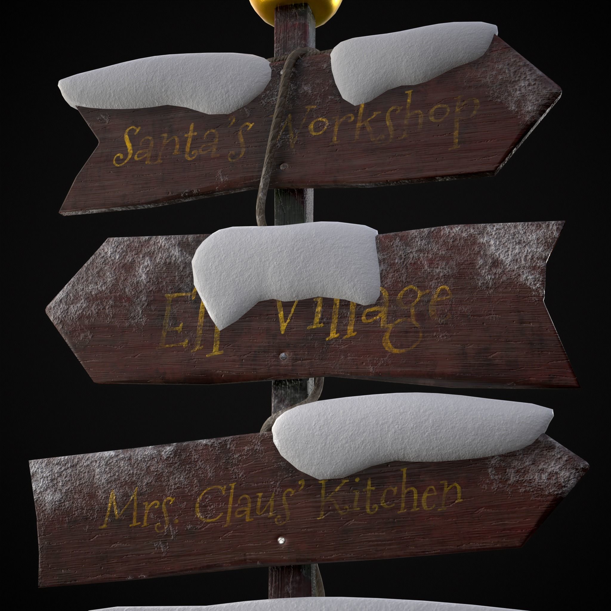 Santas Village Directional Post Low-poly 3D model_13