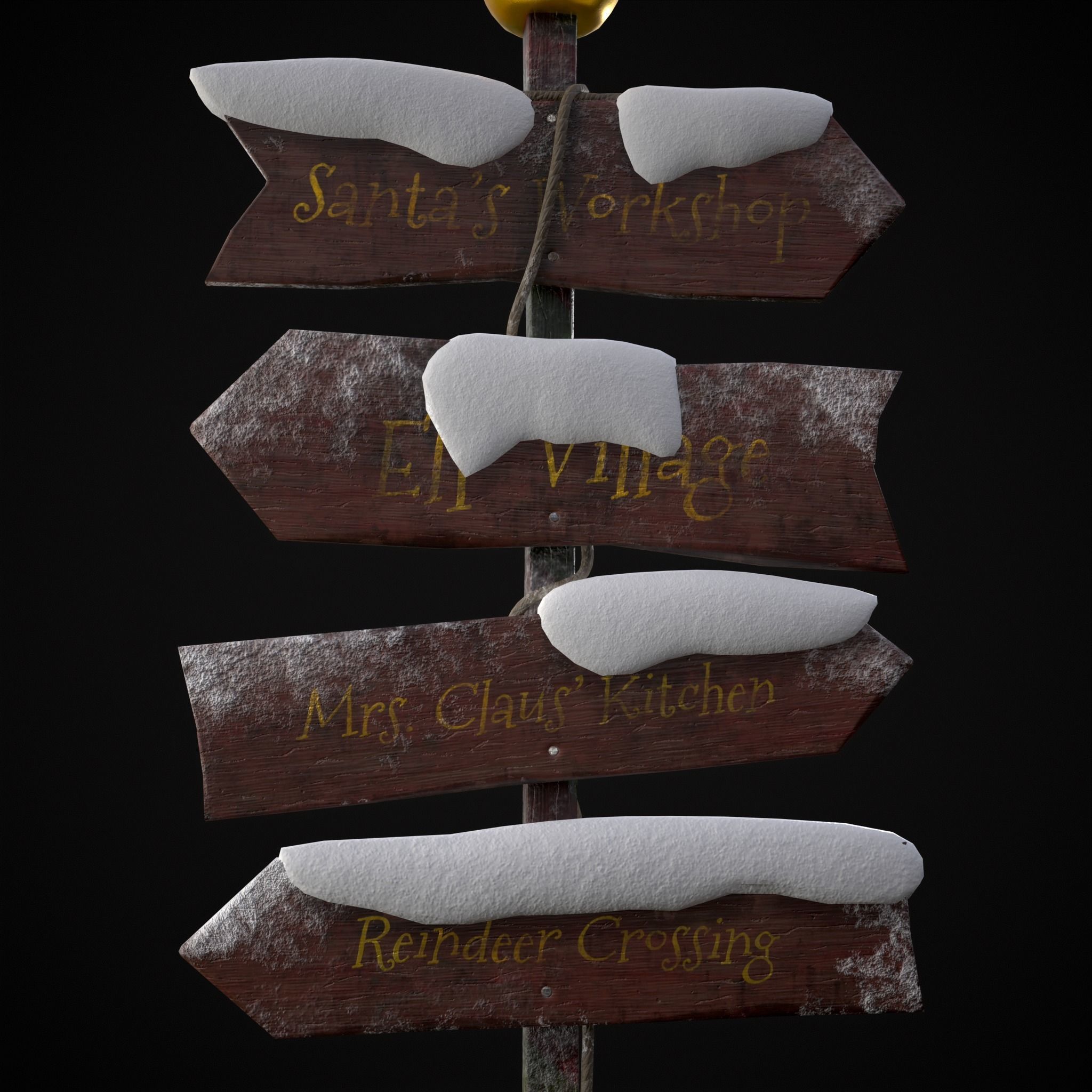 Santas Village Directional Post Low-poly 3D model_5