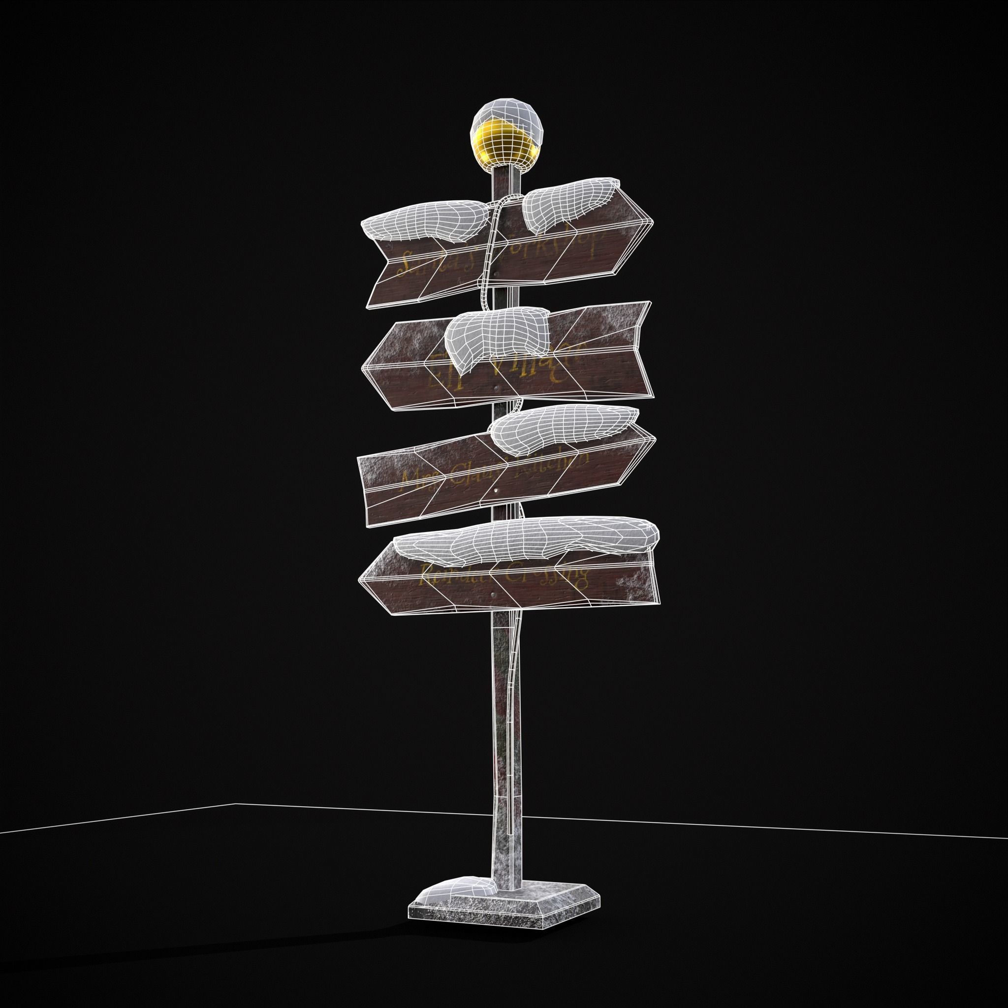 Santas Village Directional Post Low-poly 3D model_4