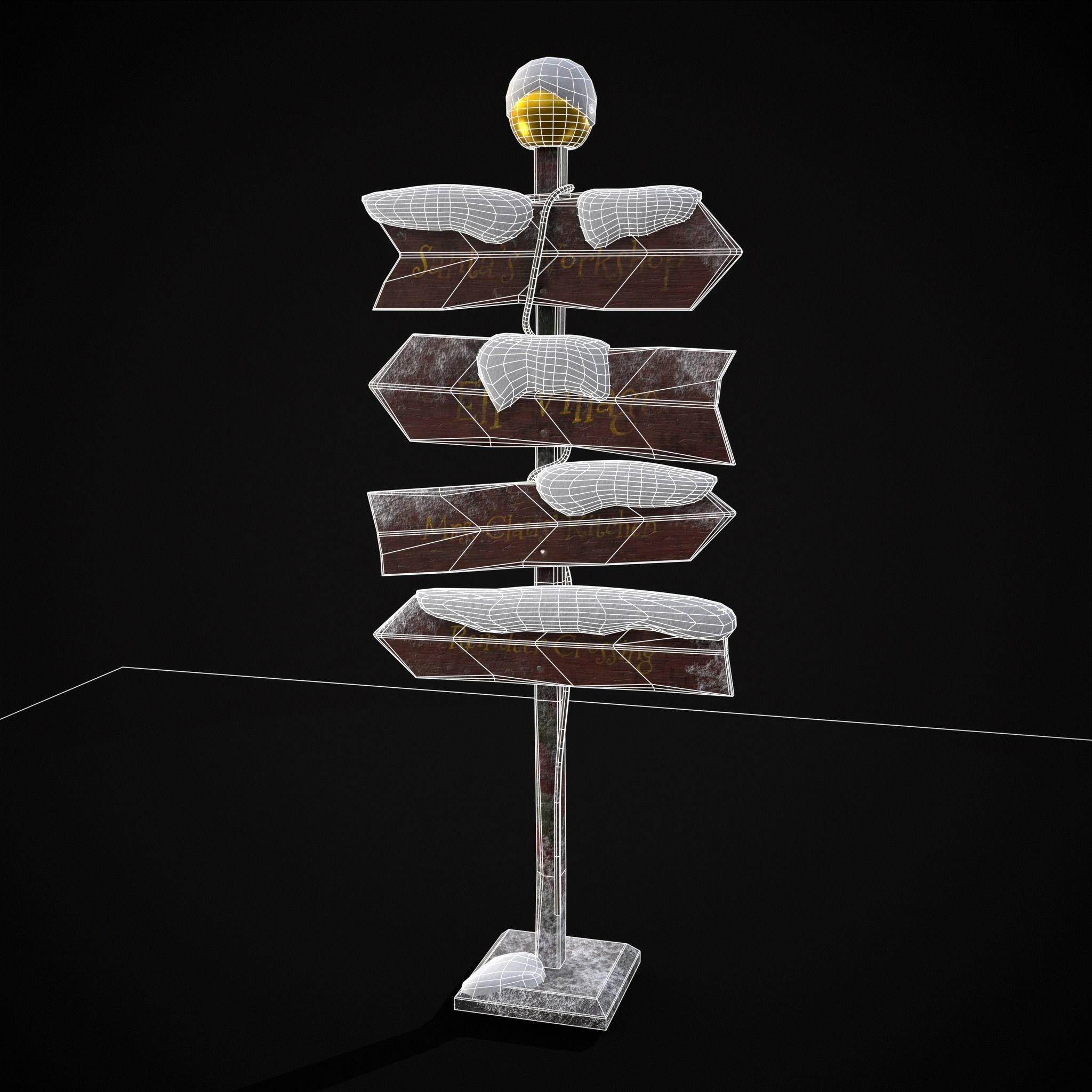 Santas Village Directional Post Low-poly 3D model_20