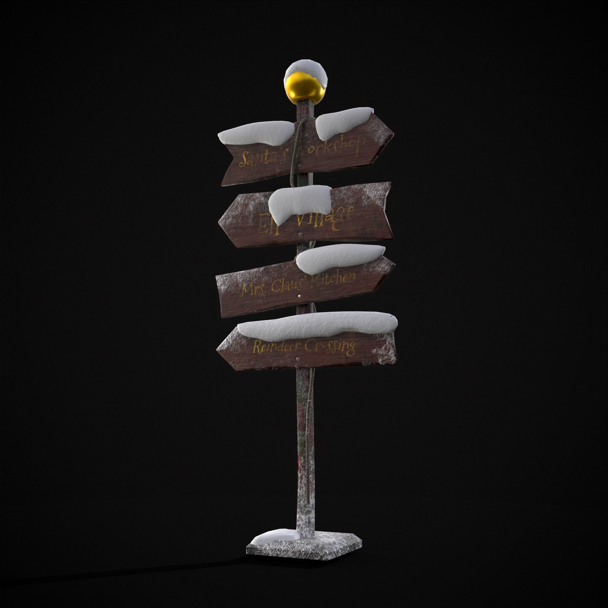 Santas Village Directional Post Low-poly 3D model_3
