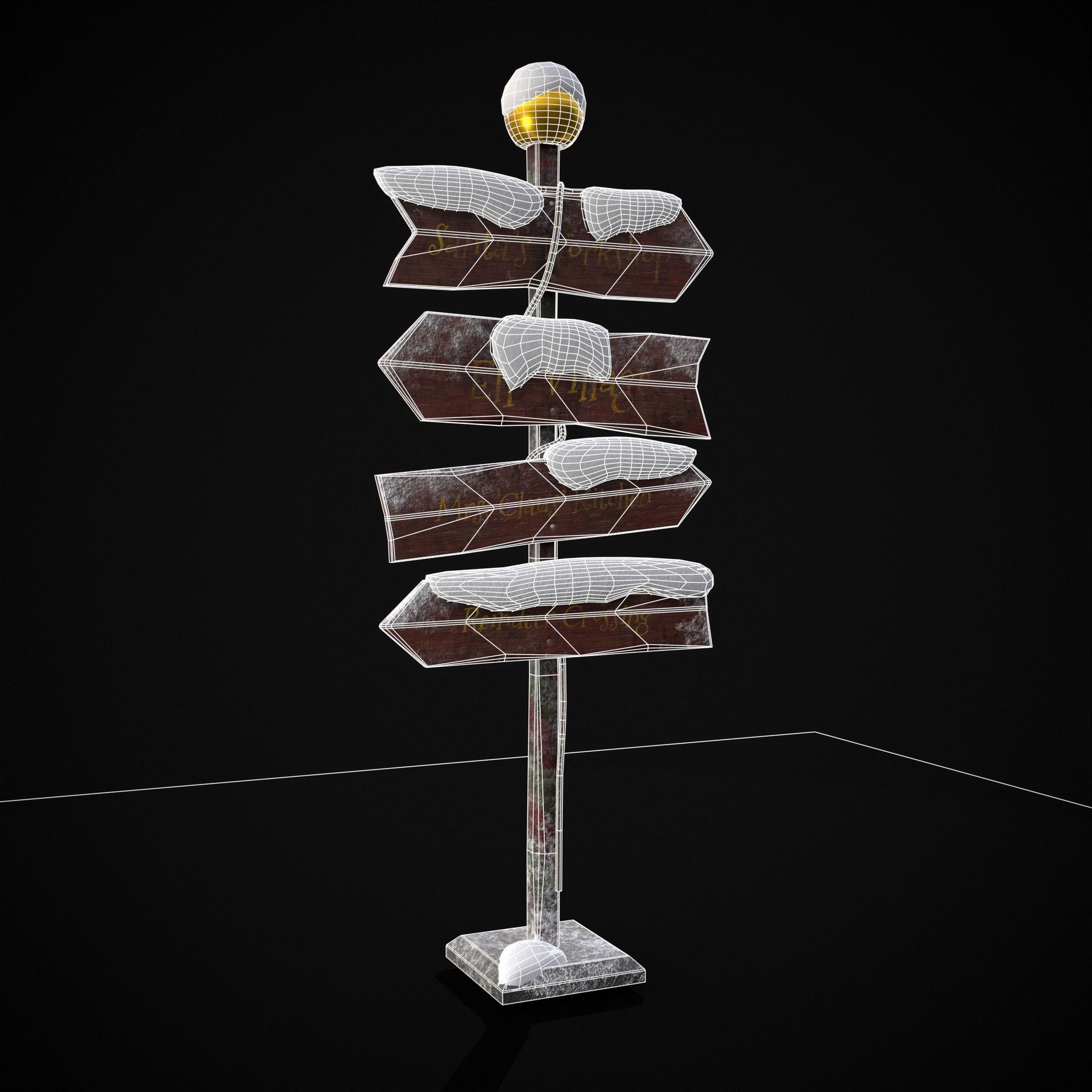 Santas Village Directional Post Low-poly 3D model_2