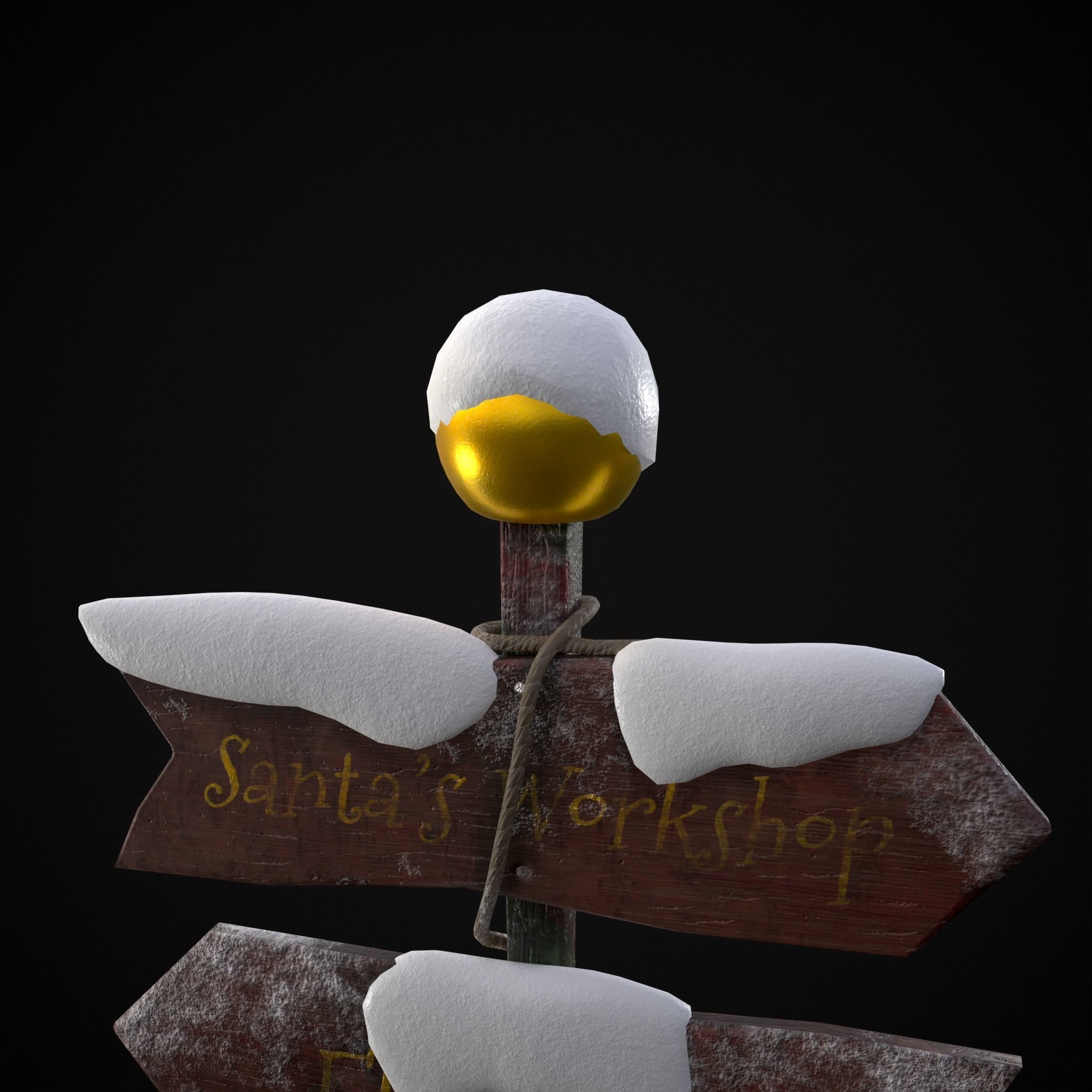 Santas Village Directional Post Low-poly 3D model_15