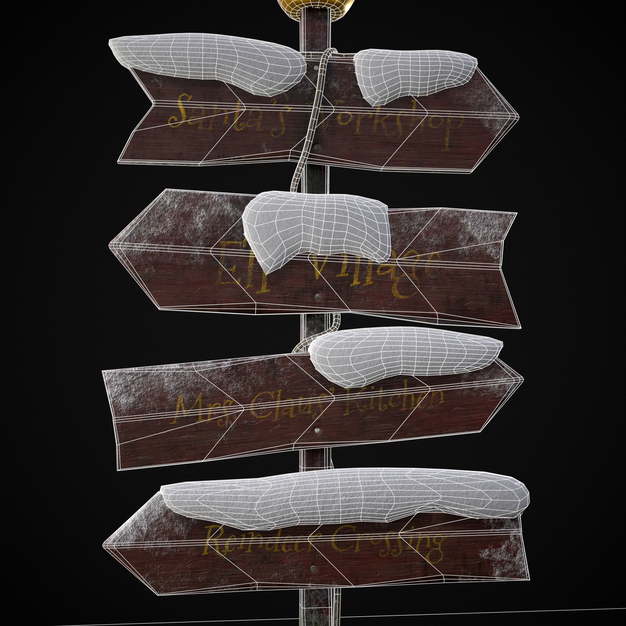 Santas Village Directional Post Low-poly 3D model_6