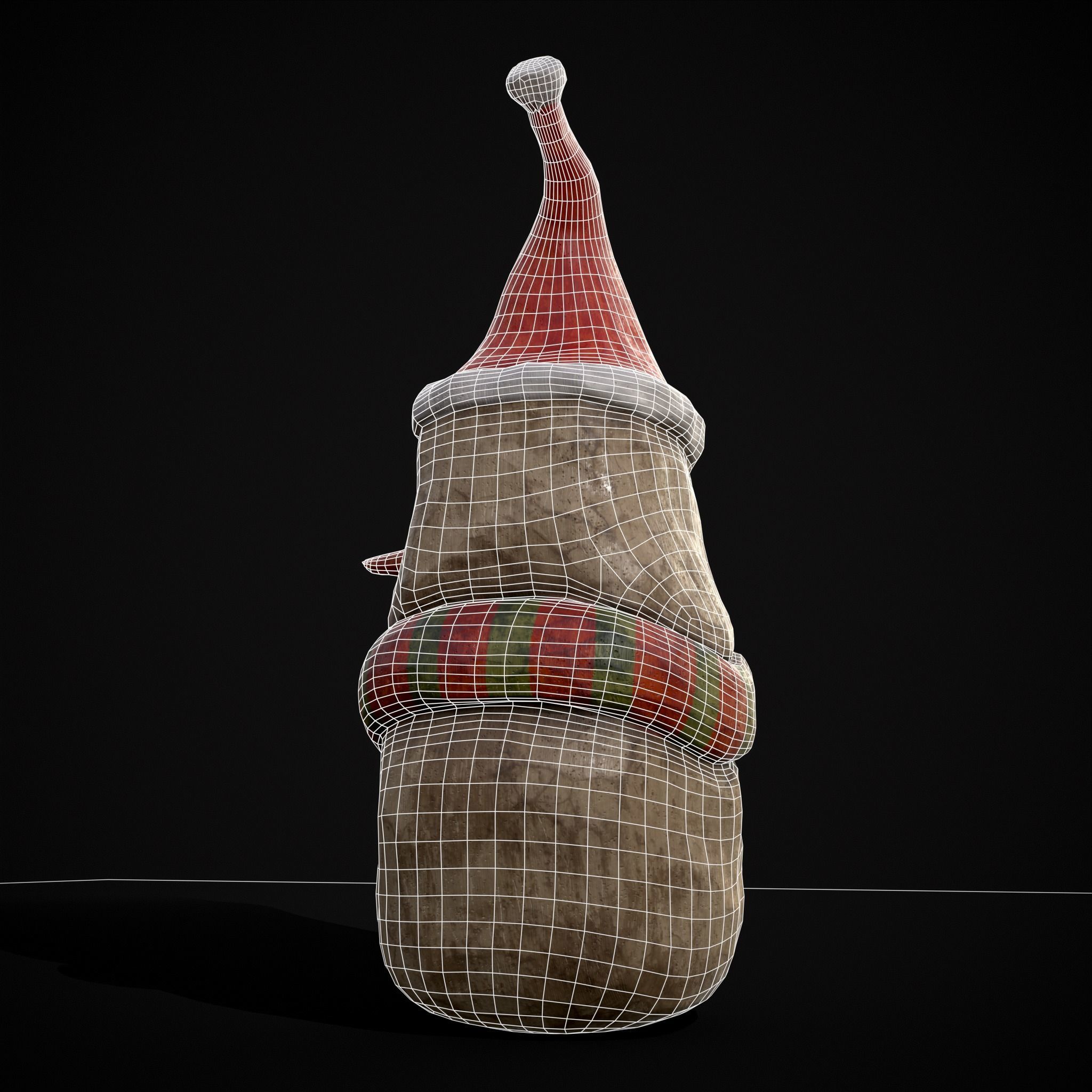 Hand Painted Wooden Snowman Ornament Low-poly 3D model_20