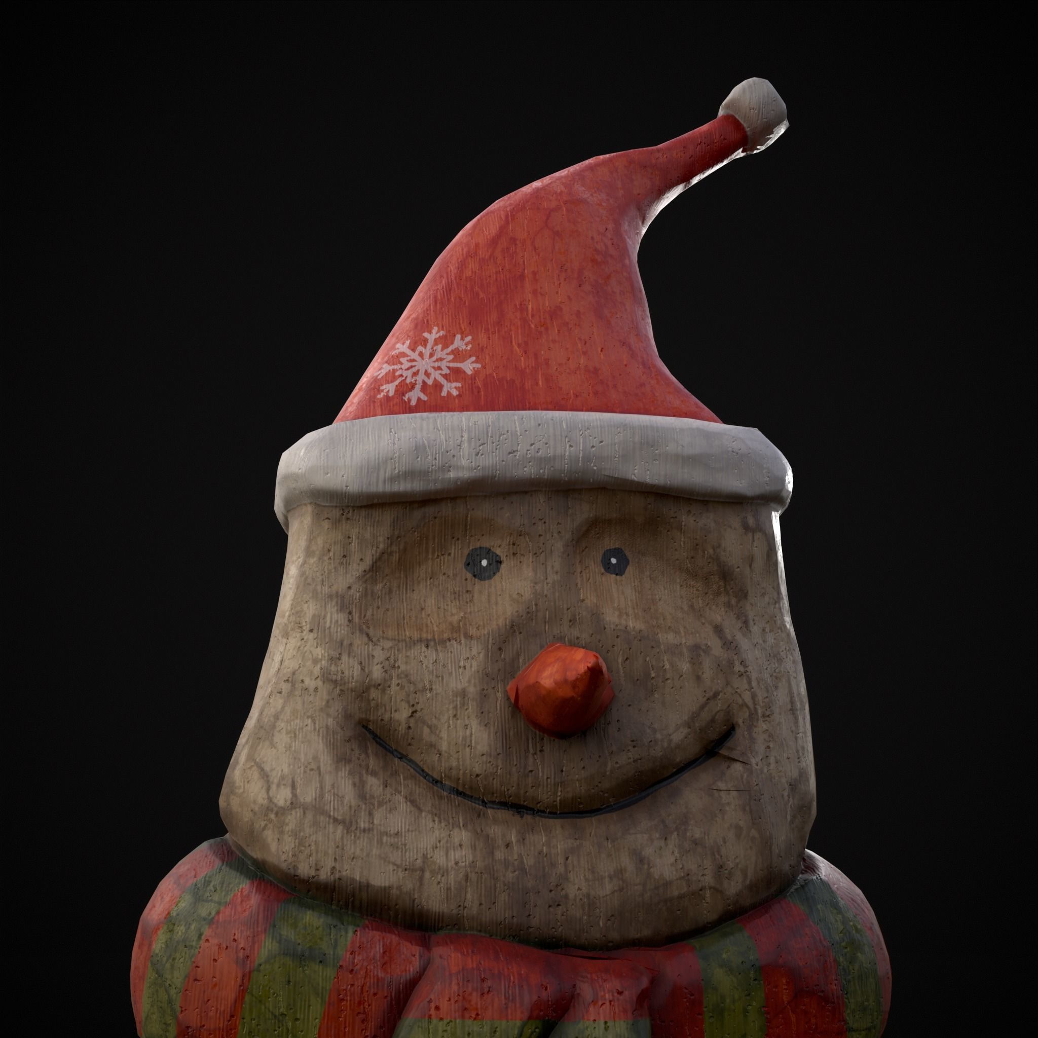 Hand Painted Wooden Snowman Ornament Low-poly 3D model_7