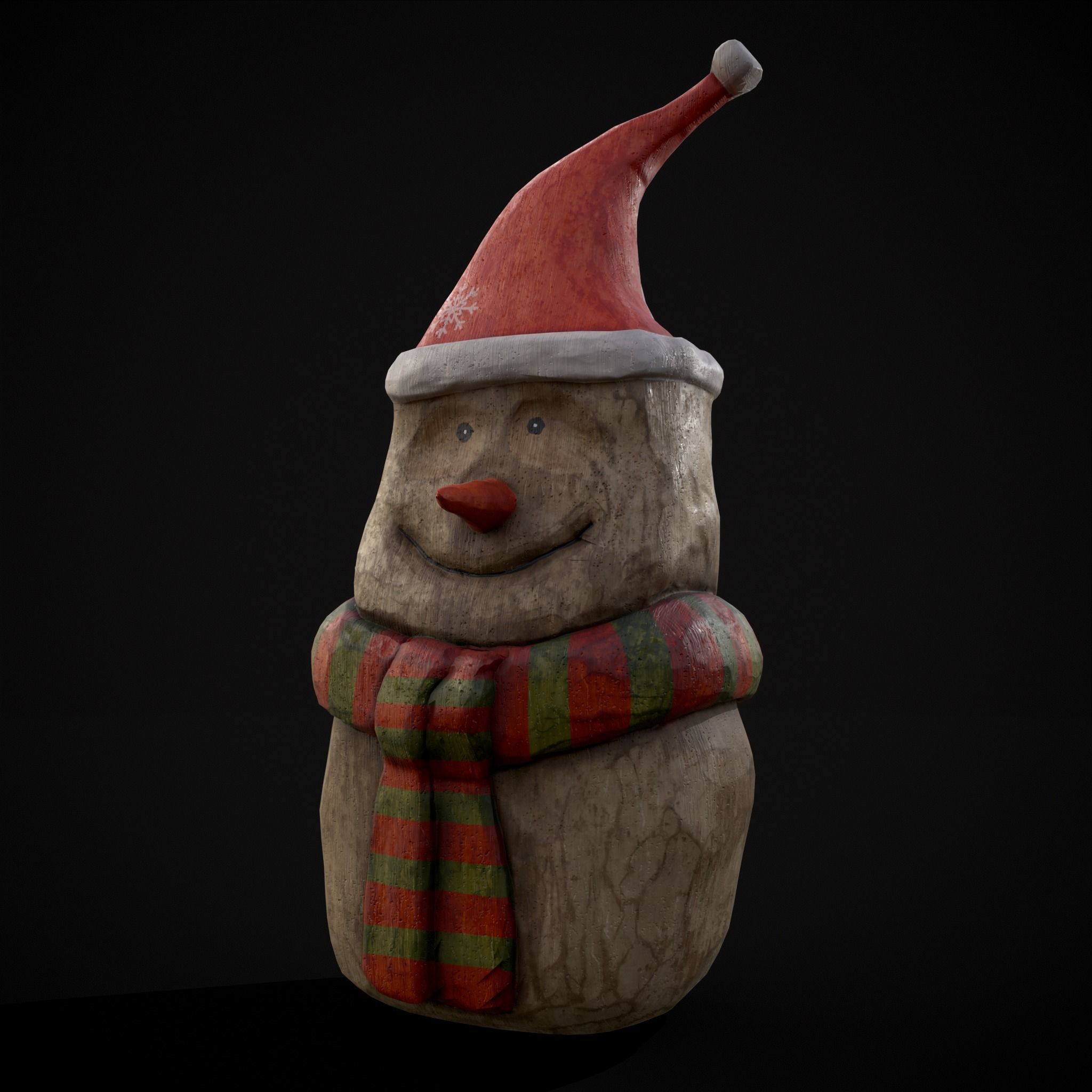 Hand Painted Wooden Snowman Ornament Low-poly 3D model_3