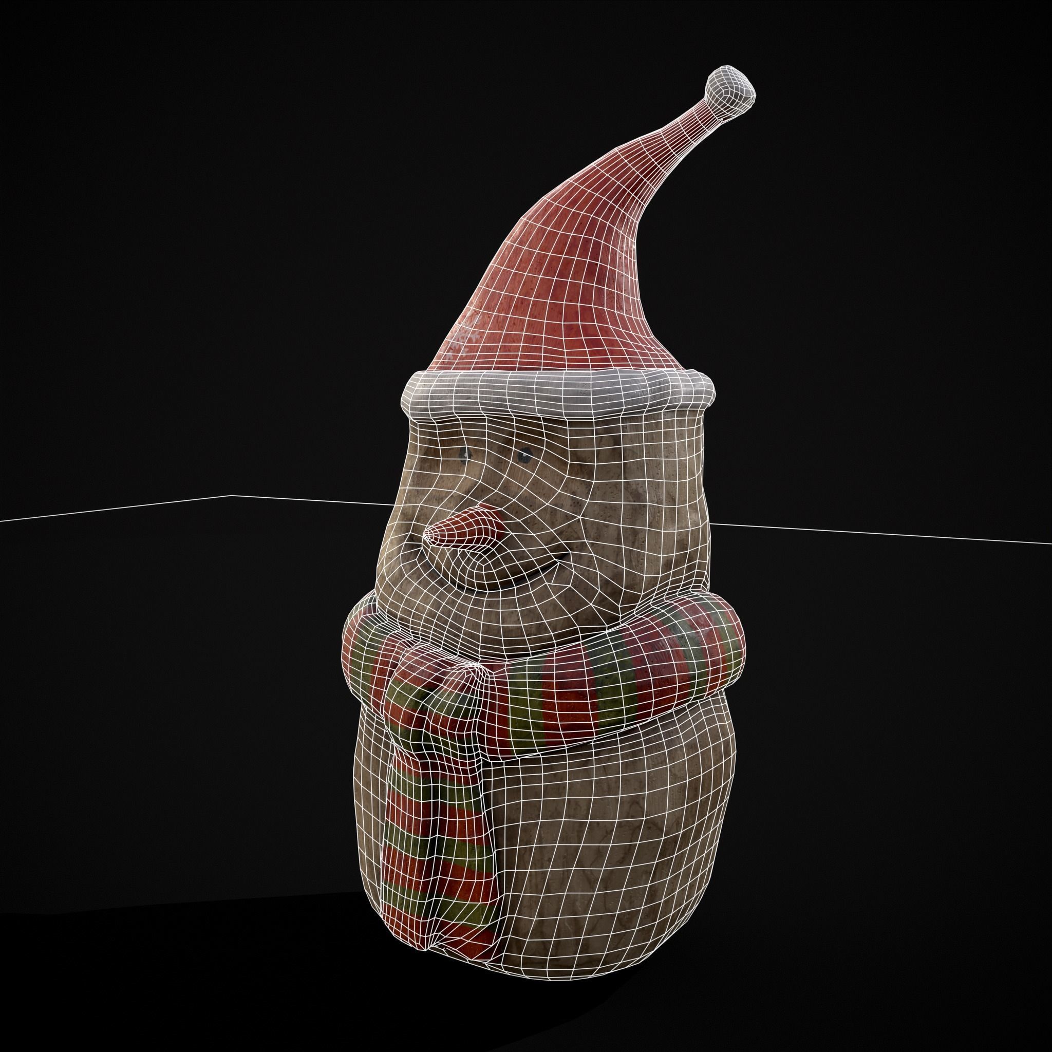 Hand Painted Wooden Snowman Ornament Low-poly 3D model_24