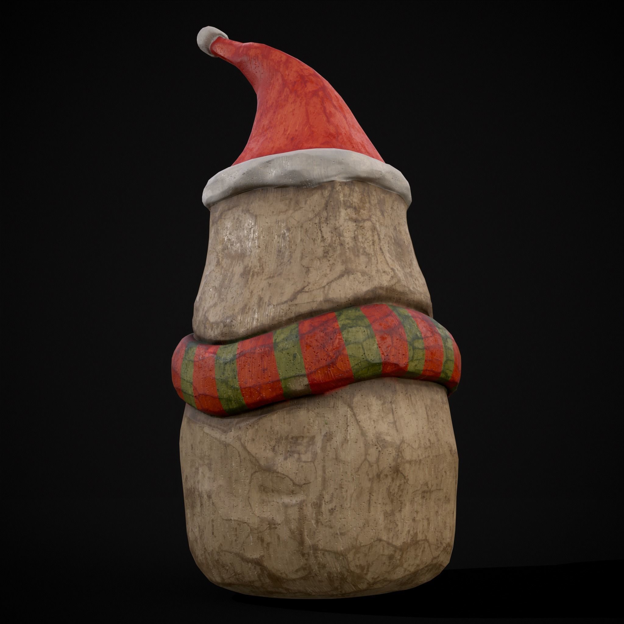 Hand Painted Wooden Snowman Ornament Low-poly 3D model_17