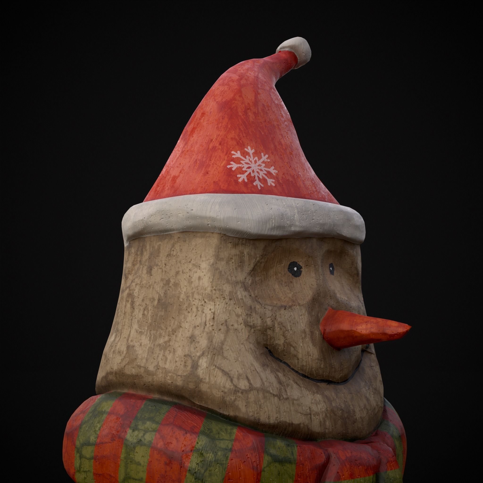 Hand Painted Wooden Snowman Ornament Low-poly 3D model_9