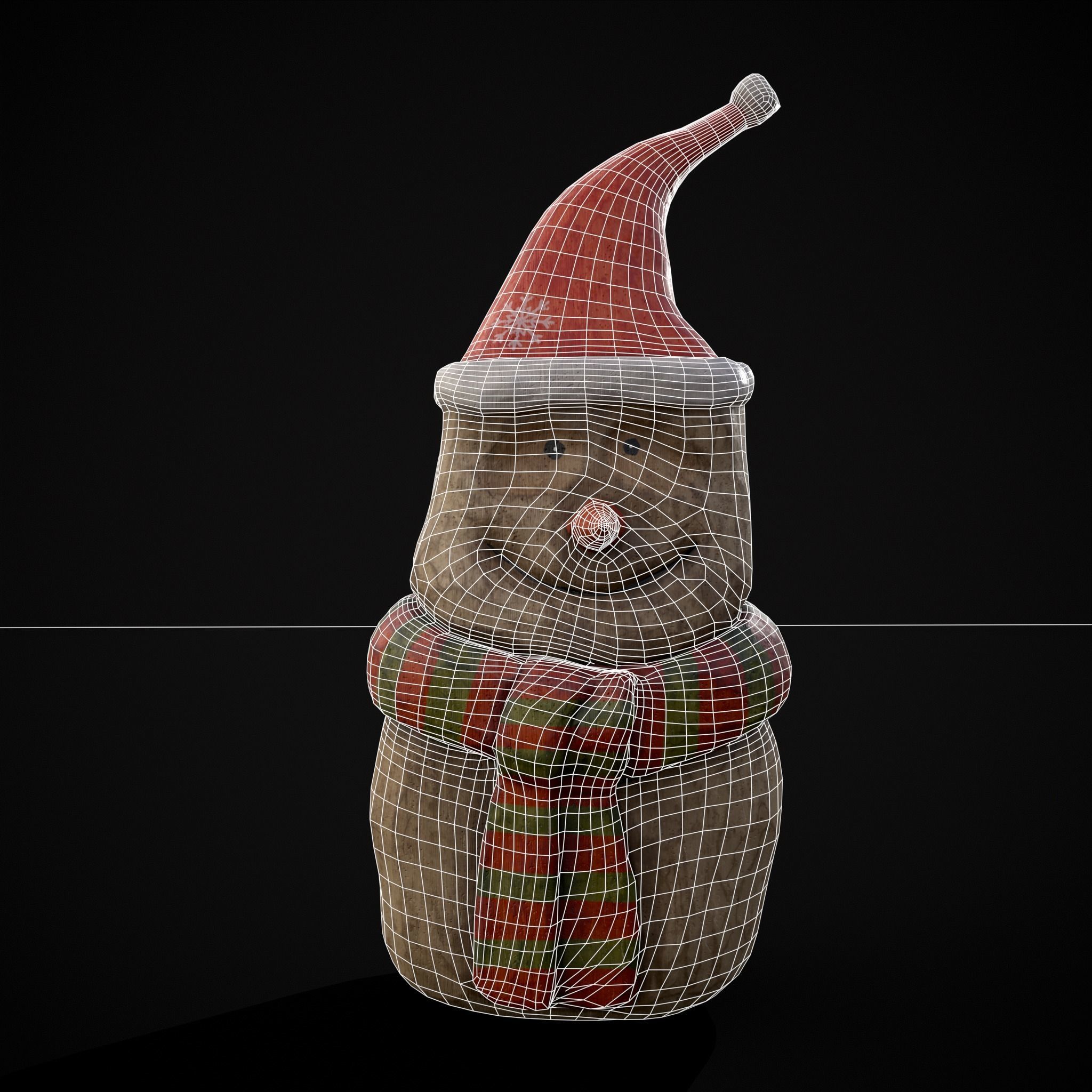 Hand Painted Wooden Snowman Ornament Low-poly 3D model_22