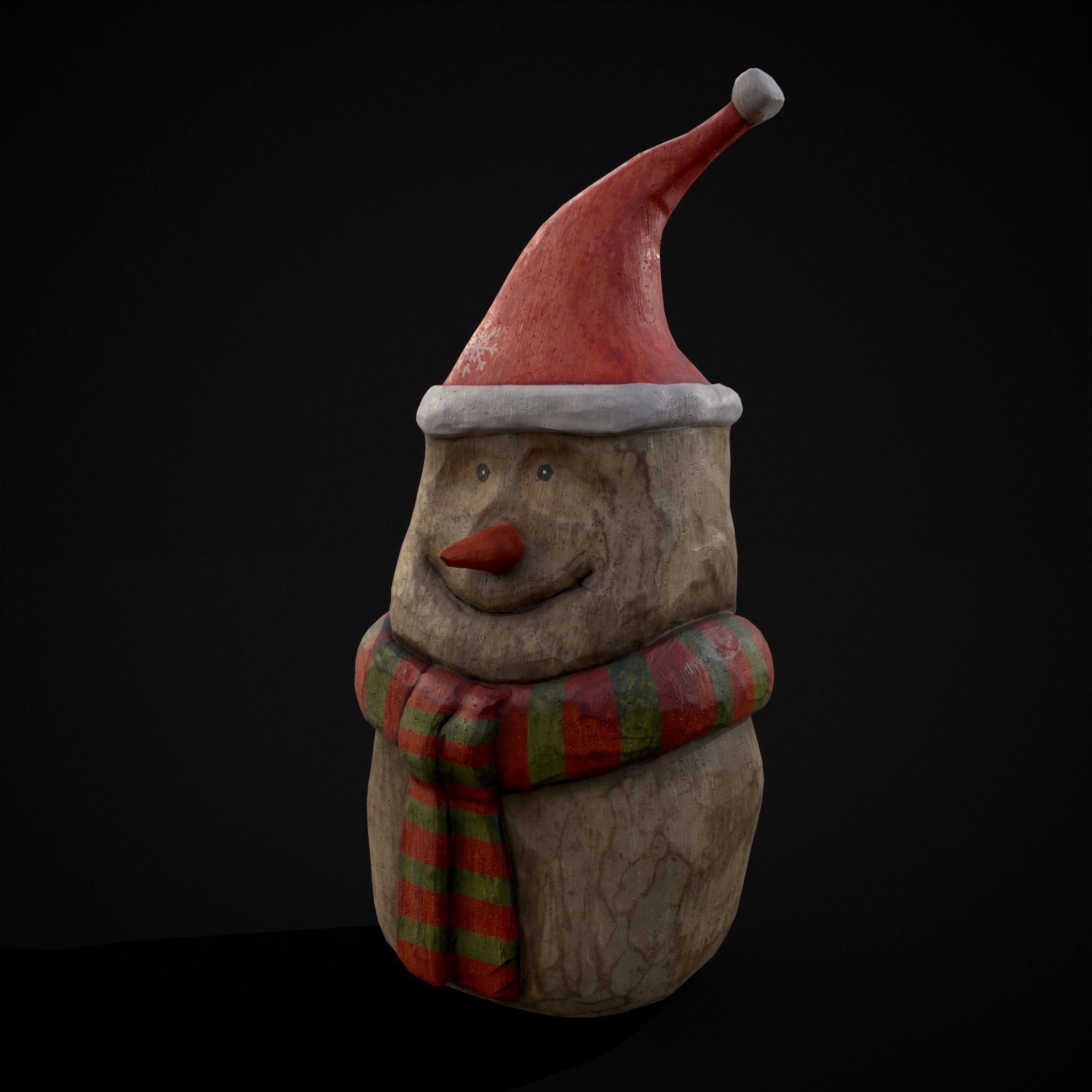 Hand Painted Wooden Snowman Ornament Low-poly 3D model_23