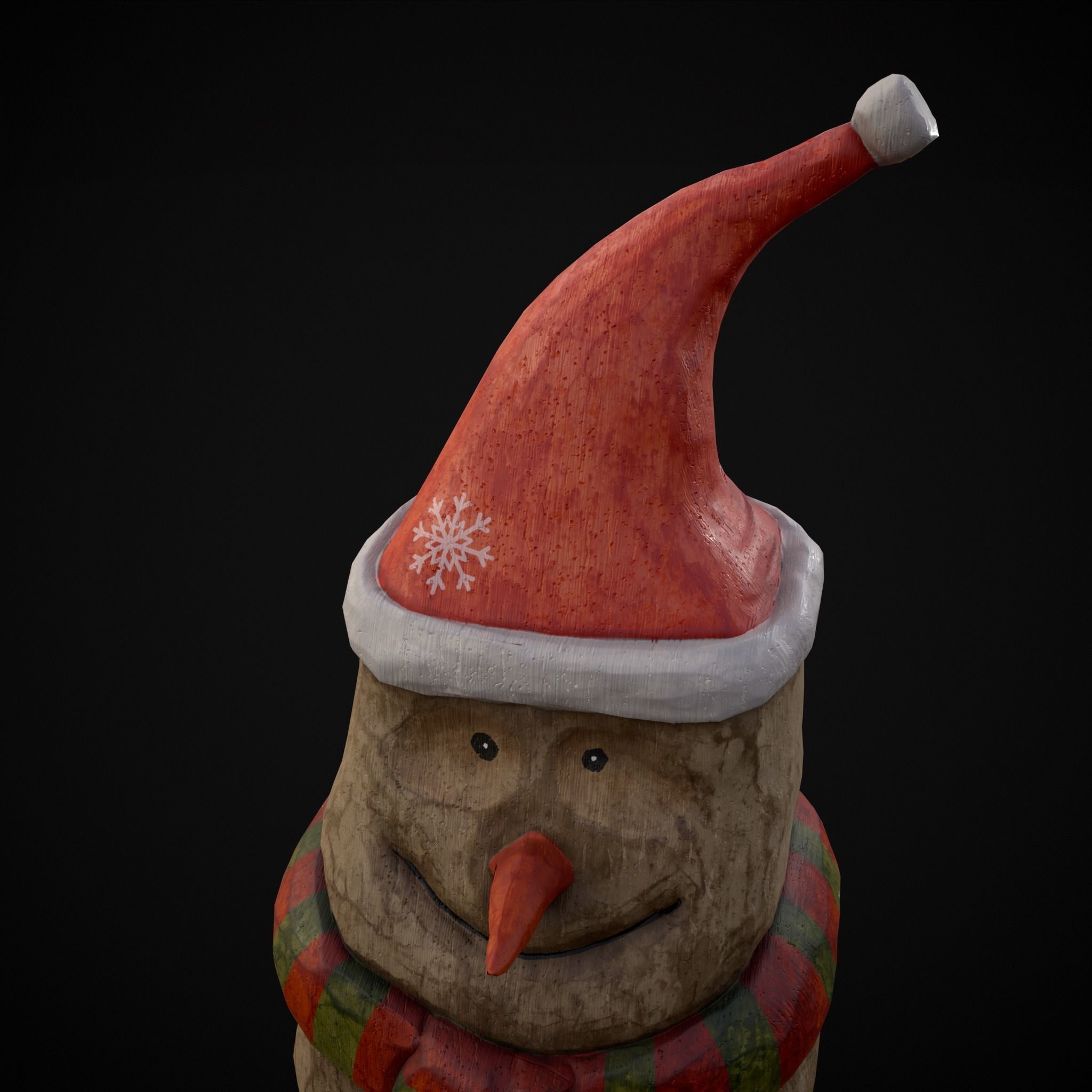 Hand Painted Wooden Snowman Ornament Low-poly 3D model_13