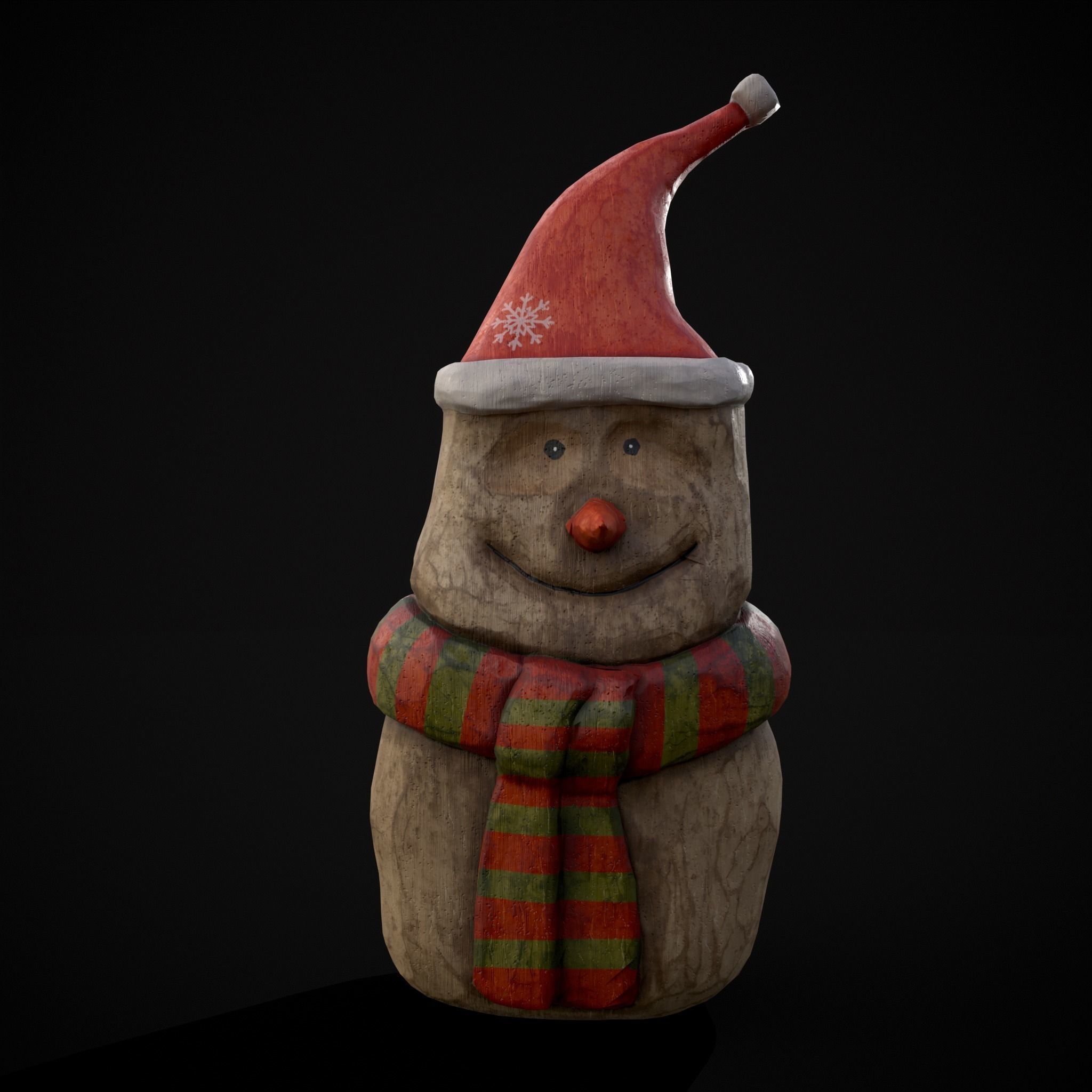 Hand Painted Wooden Snowman Ornament Low-poly 3D model_21