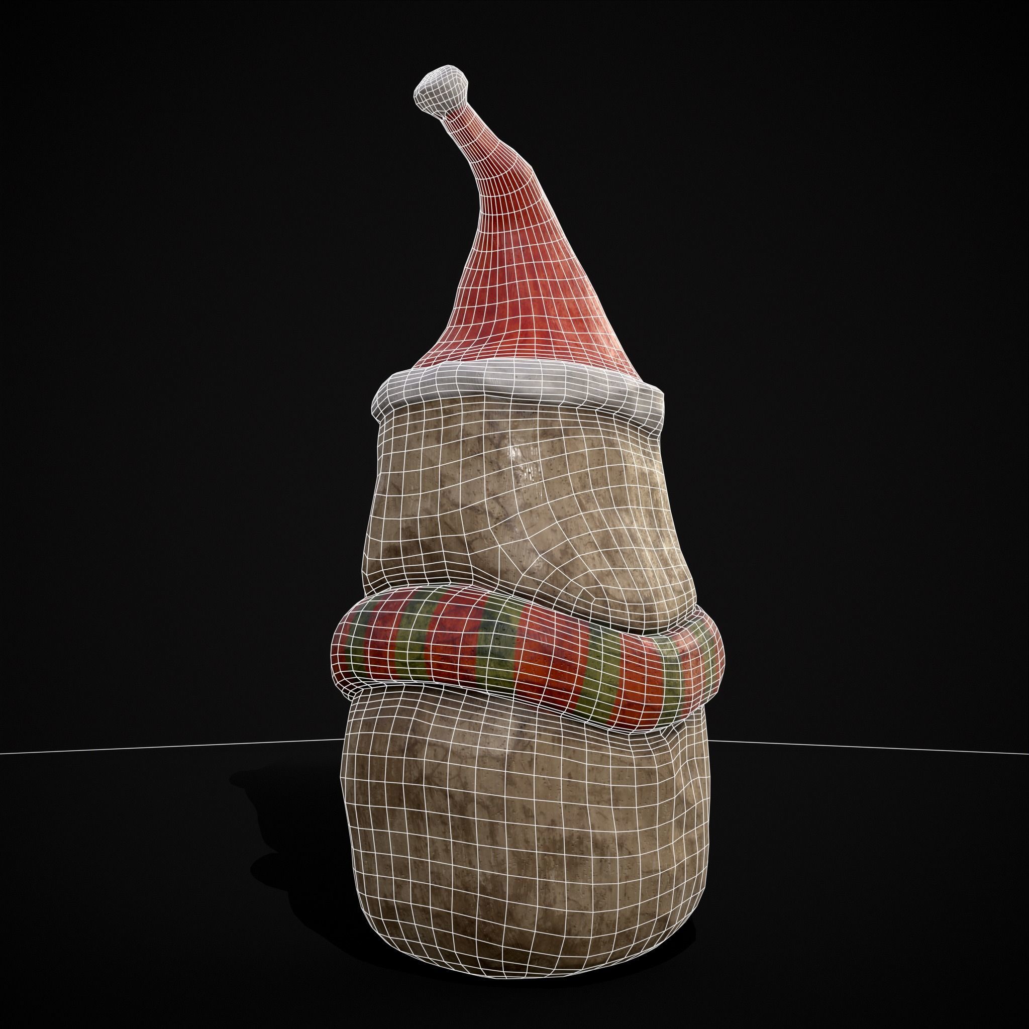 Hand Painted Wooden Snowman Ornament Low-poly 3D model_6