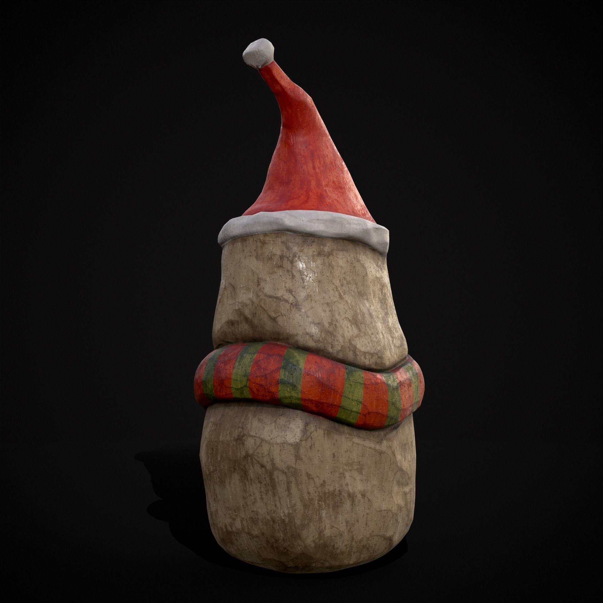 Hand Painted Wooden Snowman Ornament Low-poly 3D model_5