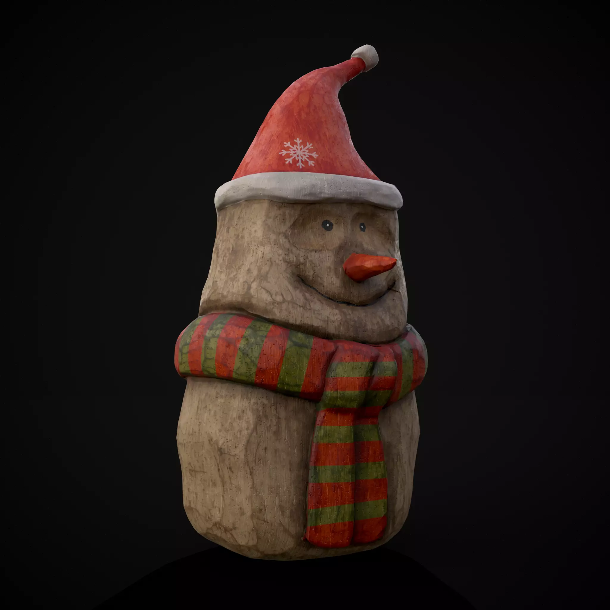 Hand Painted Wooden Snowman Ornament Low-poly 3D model_0