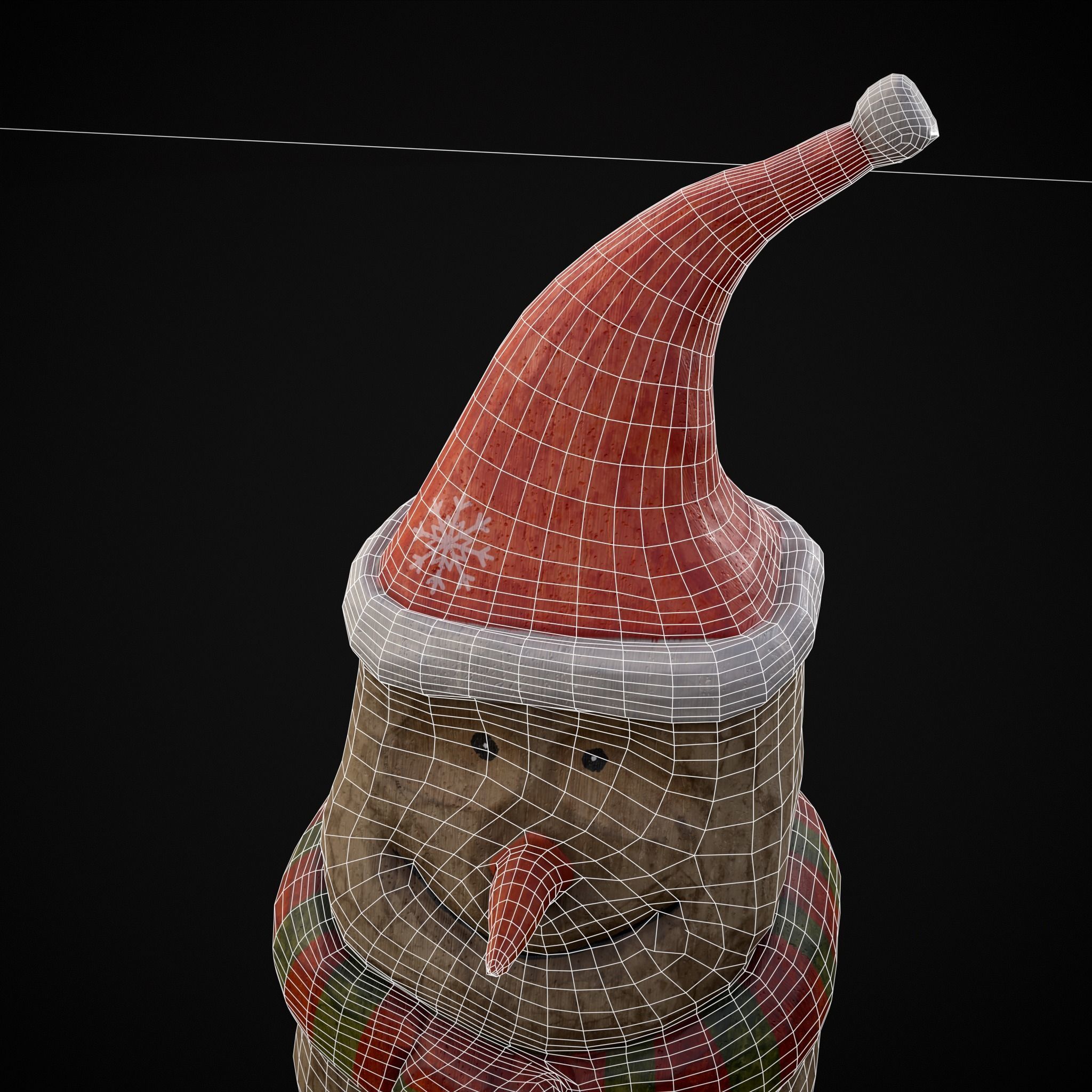 Hand Painted Wooden Snowman Ornament Low-poly 3D model_14