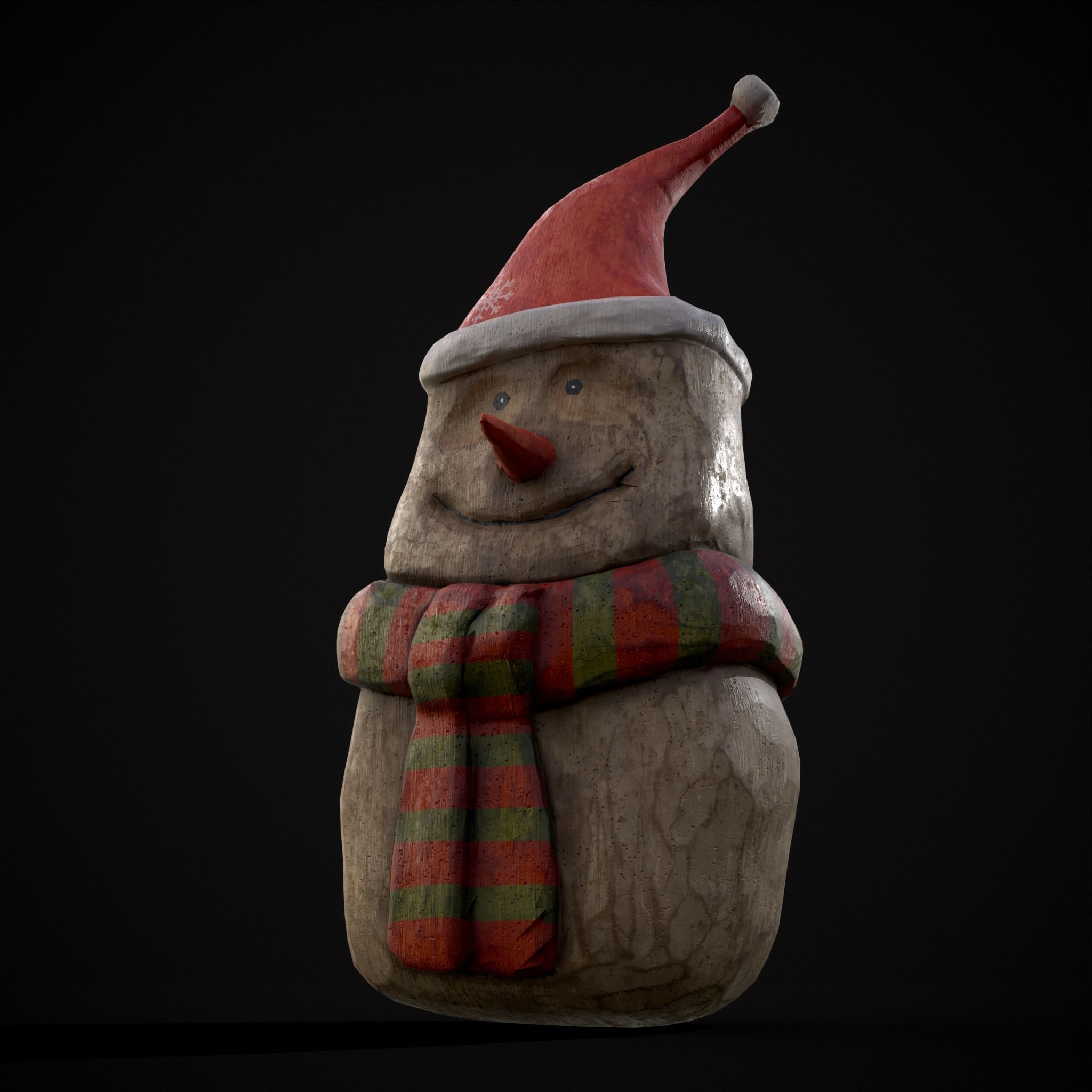 Hand Painted Wooden Snowman Ornament Low-poly 3D model_15