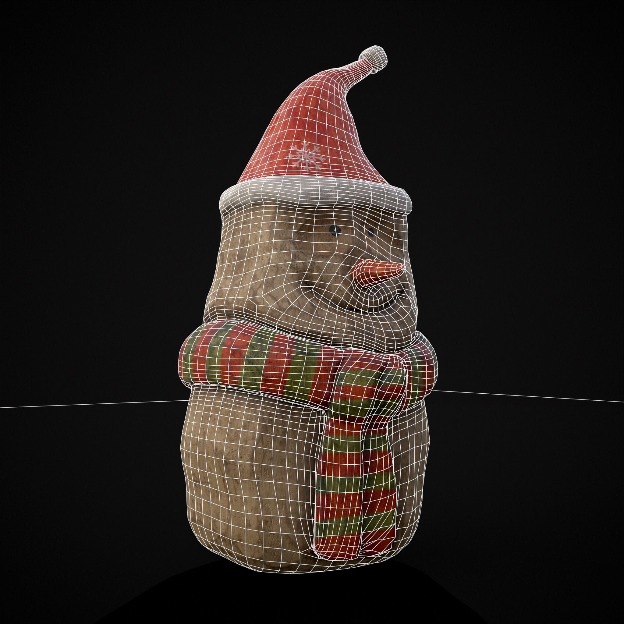 Hand Painted Wooden Snowman Ornament Low-poly 3D model_2