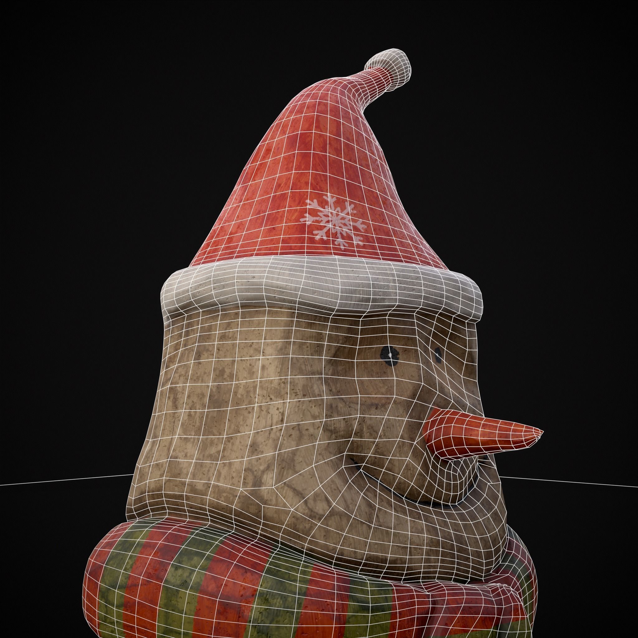 Hand Painted Wooden Snowman Ornament Low-poly 3D model_10