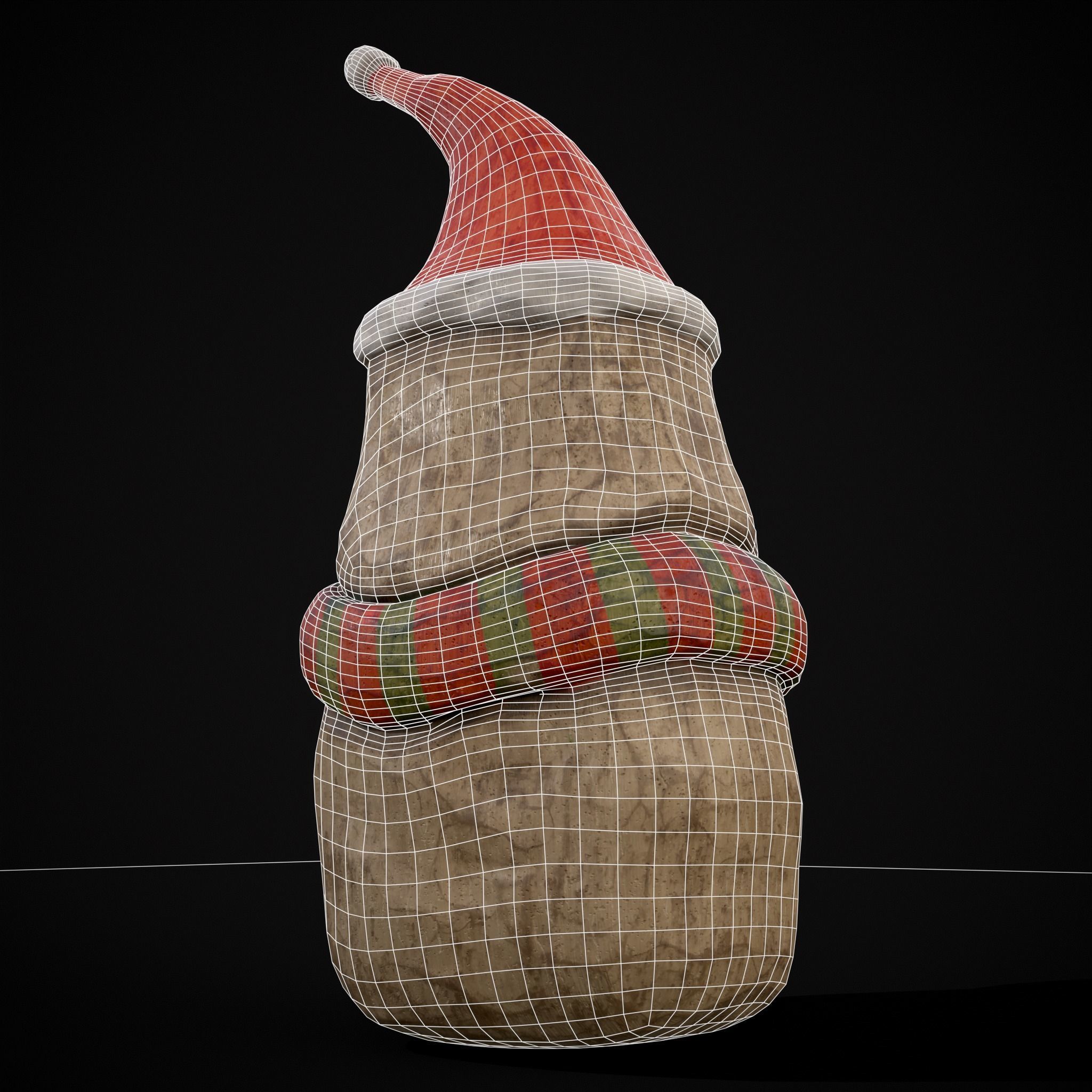 Hand Painted Wooden Snowman Ornament Low-poly 3D model_18