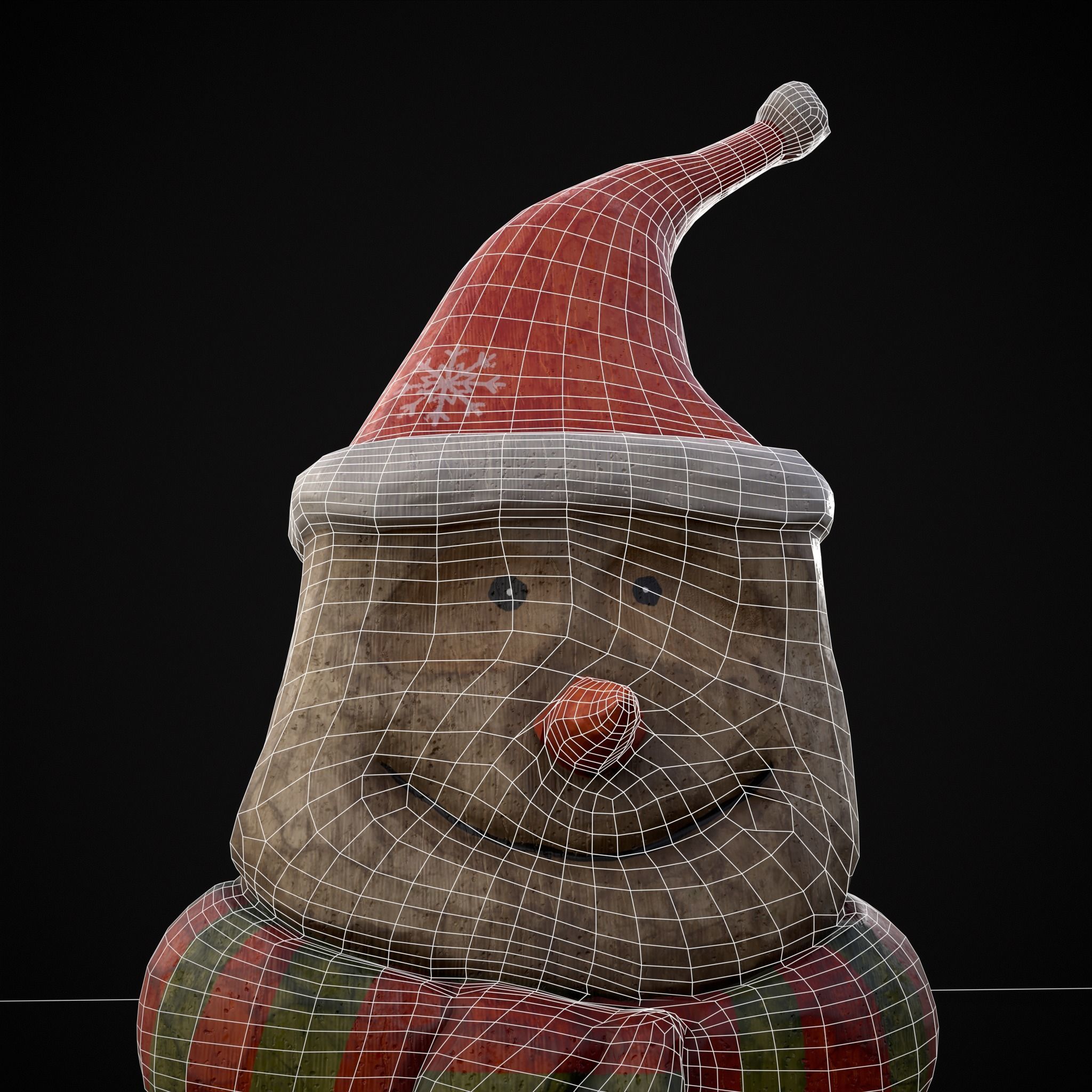 Hand Painted Wooden Snowman Ornament Low-poly 3D model_8