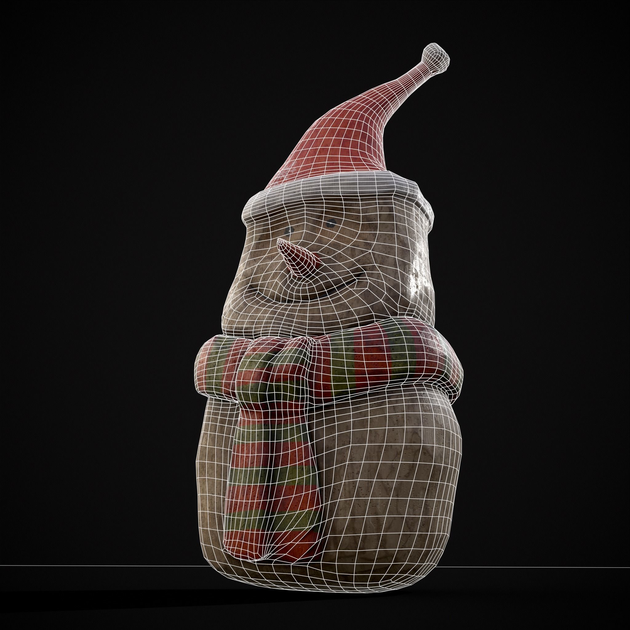 Hand Painted Wooden Snowman Ornament Low-poly 3D model_16
